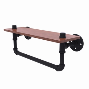 16" Ironwood Shelf with Towel Bar, Matt Black Finish