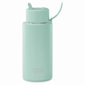 1L 'Peppermint' Stainless Steel Ceramic Reusable Flip Straw Lid Water Bottle