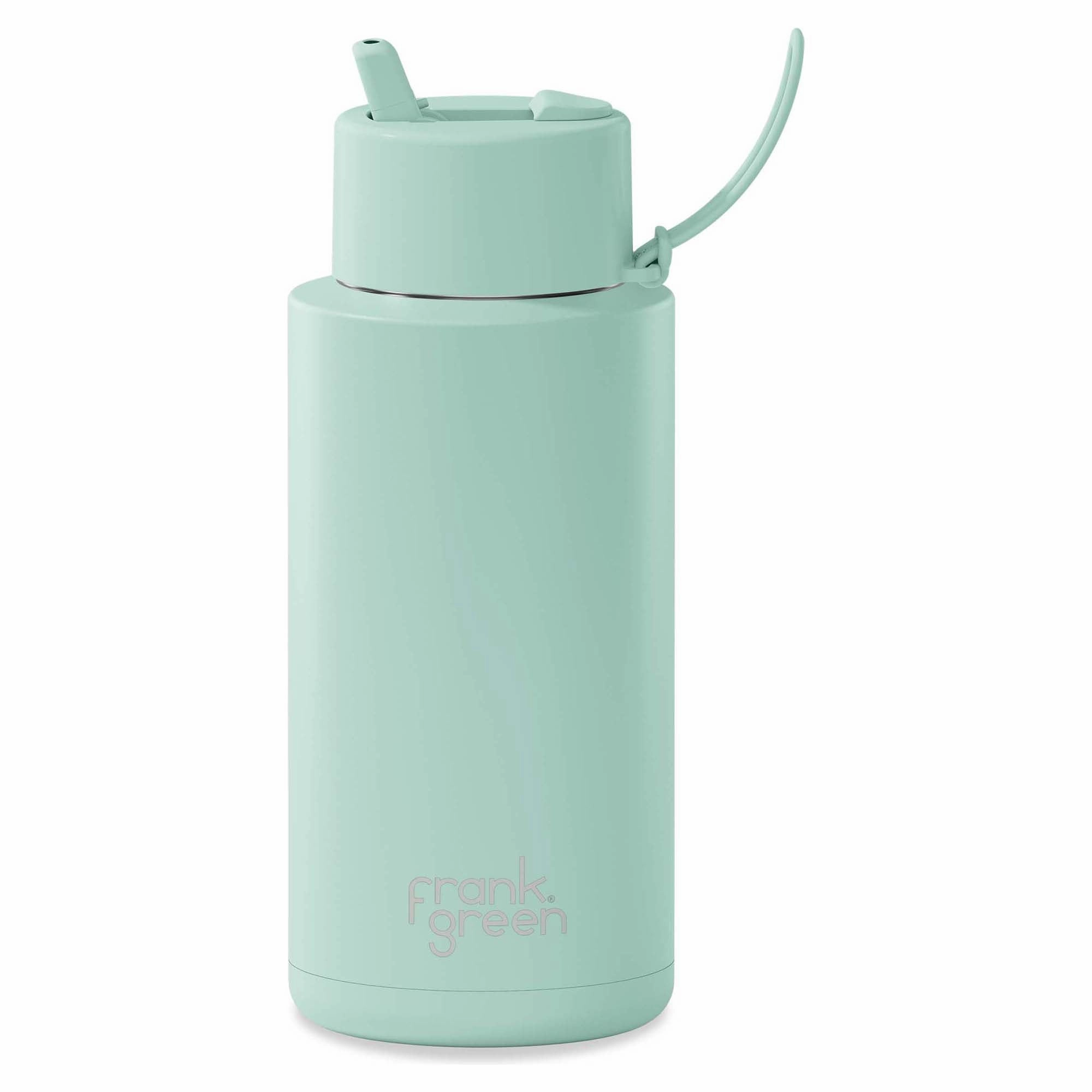 1L 'Peppermint' Stainless Steel Ceramic Reusable Flip Straw Lid Water Bottle