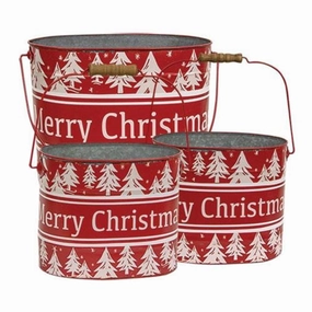 *3/Set Merry Christmas Oval Pails