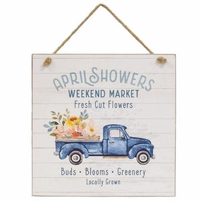*April Showers Weekend Market Wooden Sign