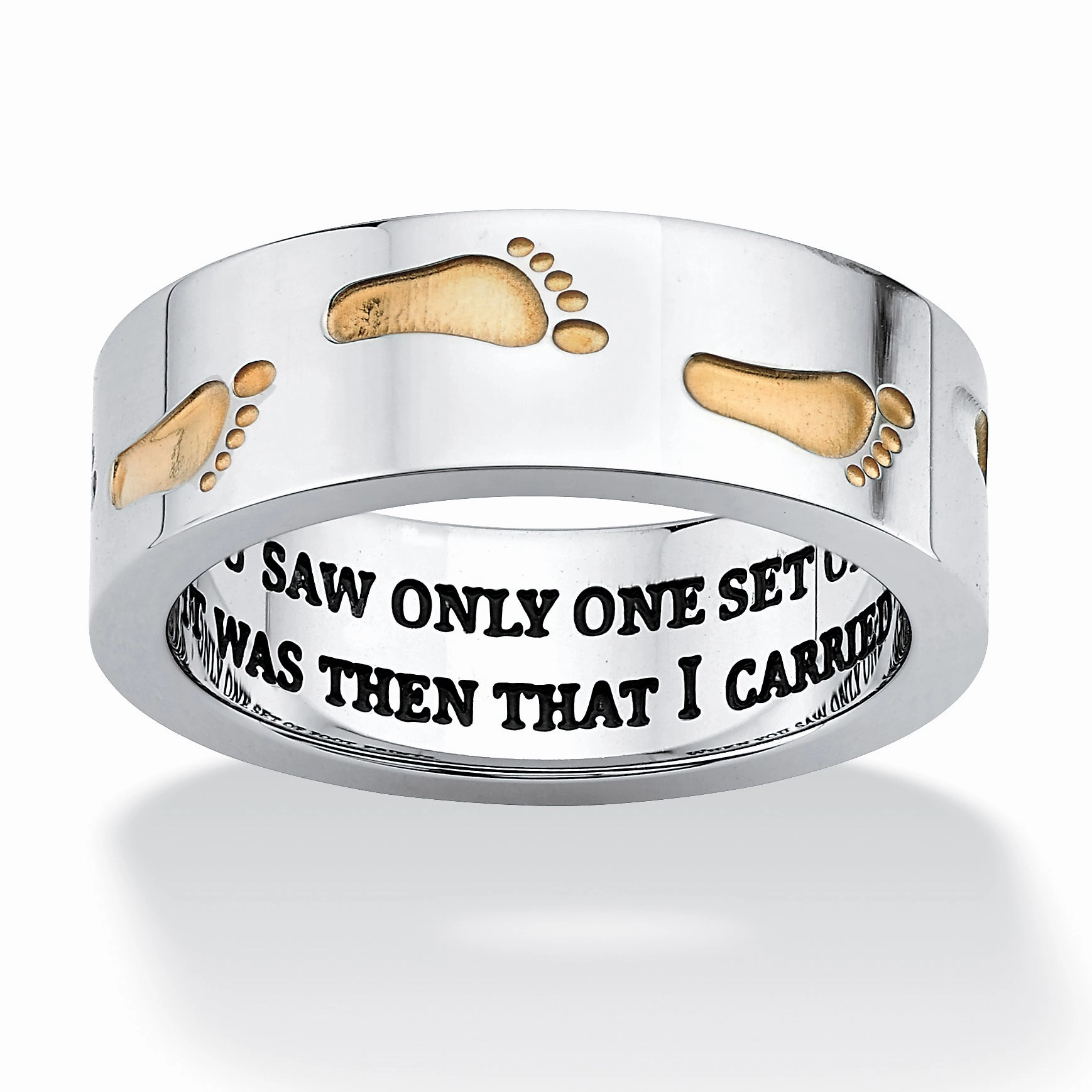 "Footprints in the Sand" Two-Tone Ring in Stainless Steel