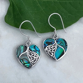 Abalone Heart Earrings - Sterling Silver, Indonesia