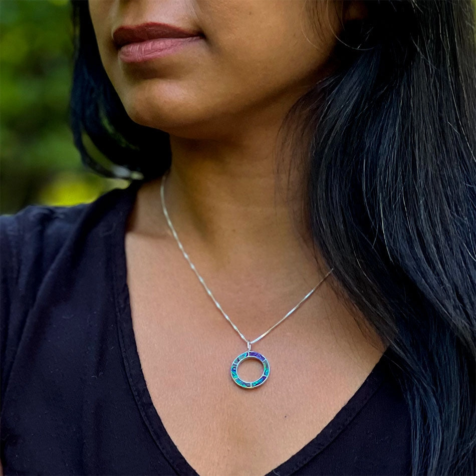 Abalone Inlay Circle Necklace - Sterling Silver, Indonesia