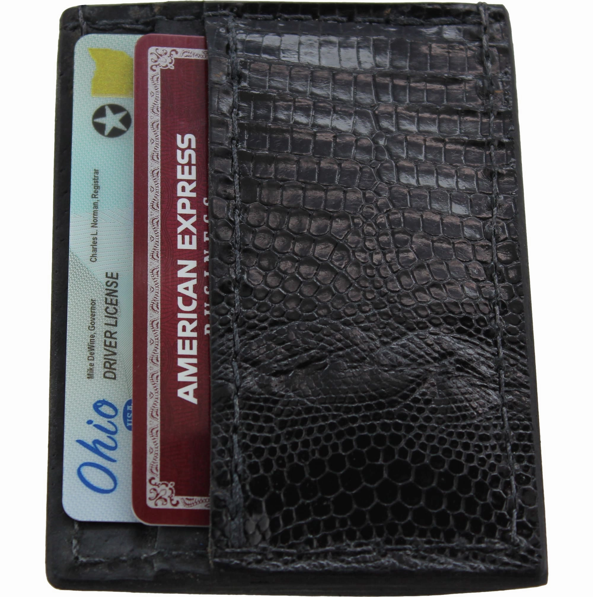 Black Lizard Money Clip Wallet With Credit Card Slots