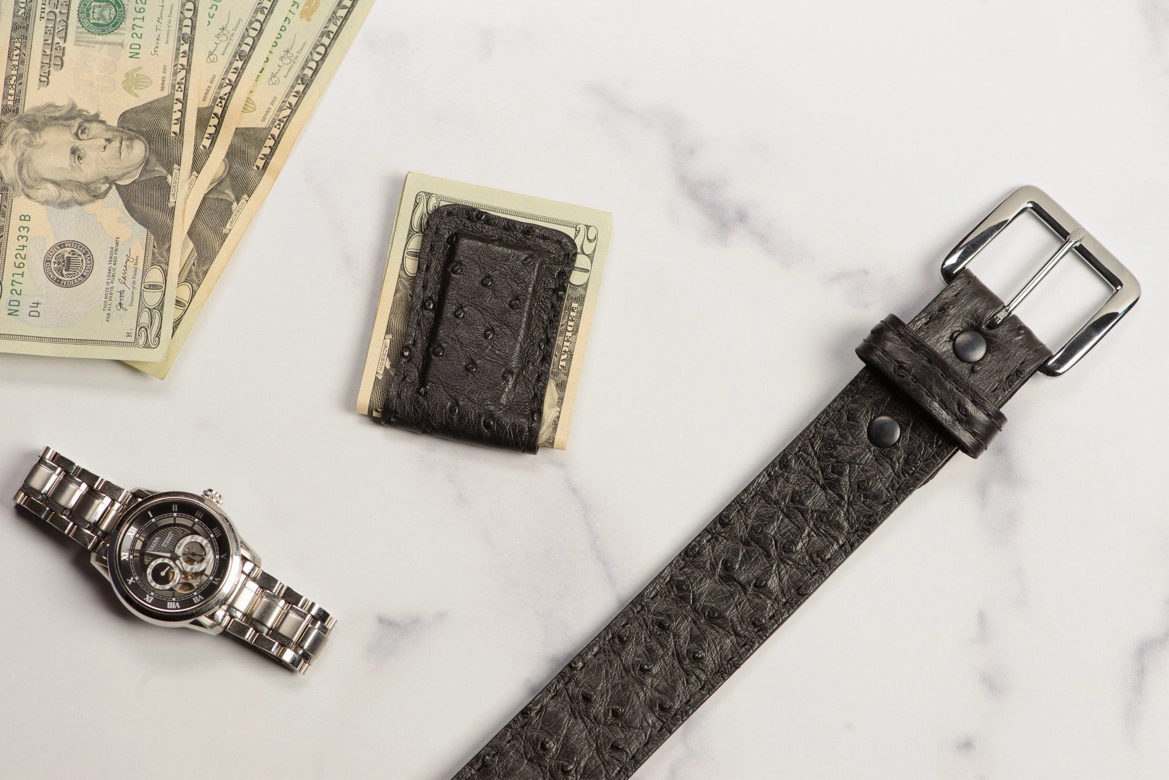 Black Ostrich Men's Magnetic Money Clip