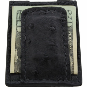 Black Ostrich Money Clip Wallet With Credit Card Slots