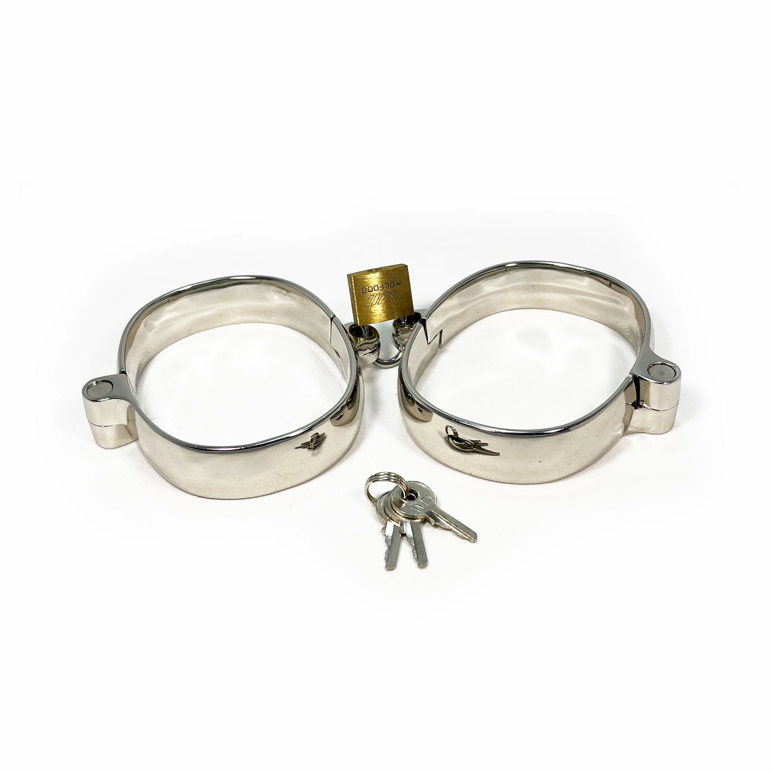 BONDAGE METAL SHACKLE LOCKABLE FEMALE WRIST RESTRAINTS FOR FETISH KINK PLAY - Large