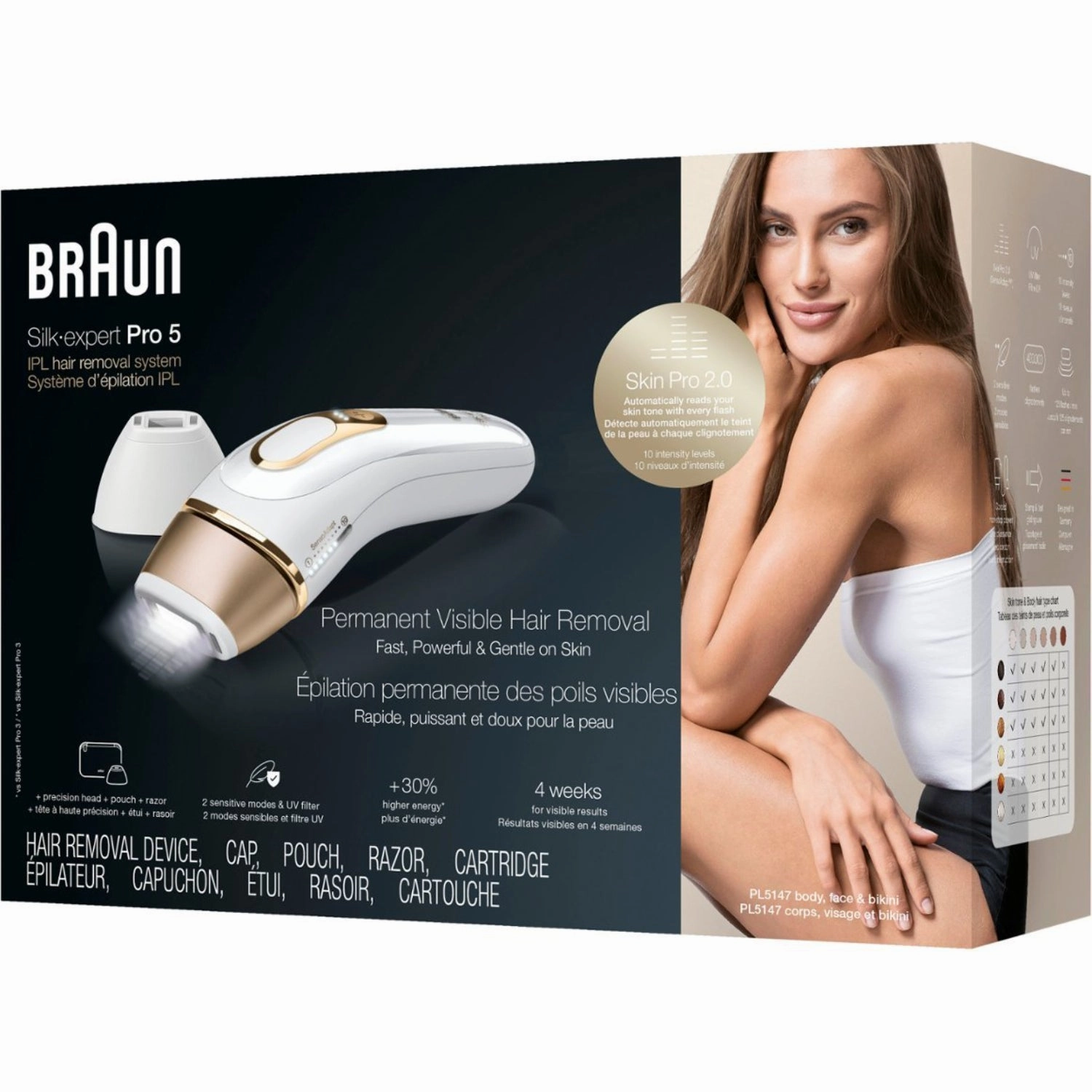 Braun PL5147 Silk Expert Pro5 IPL Hair Removal Device for Women & Men, White-Gold
