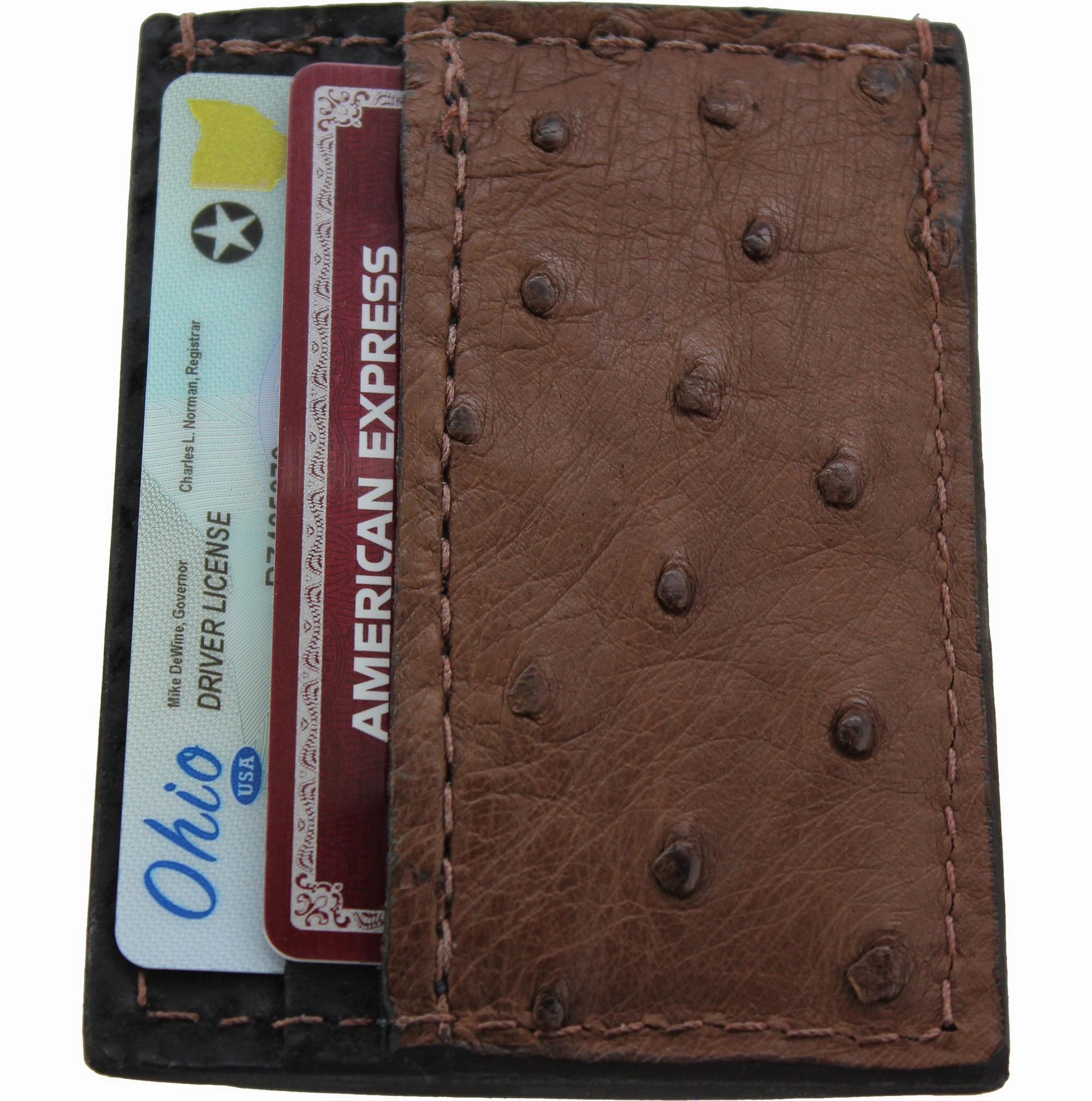Brown Ostrich Money Clip Wallet With Credit Card Slots