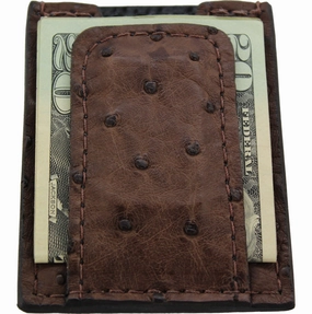 Brown Ostrich Money Clip Wallet With Credit Card Slots