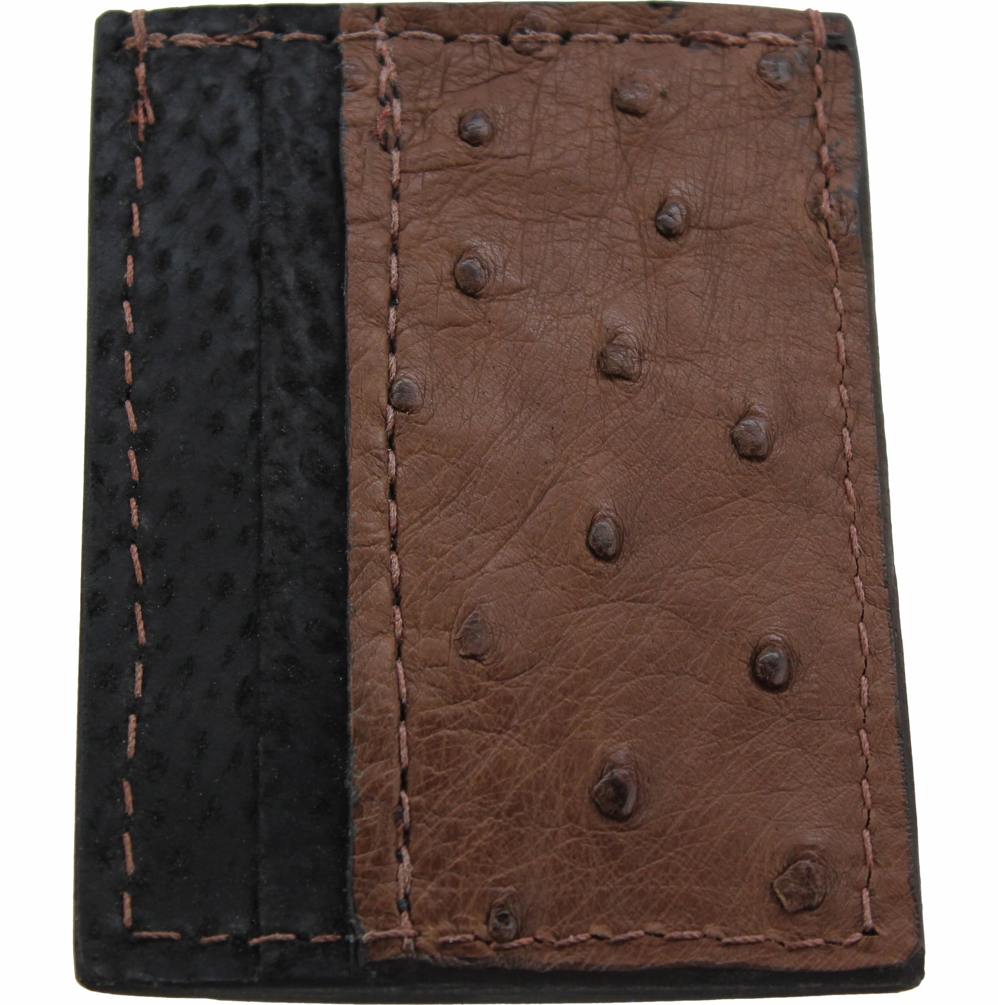 Brown Ostrich Money Clip Wallet With Credit Card Slots
