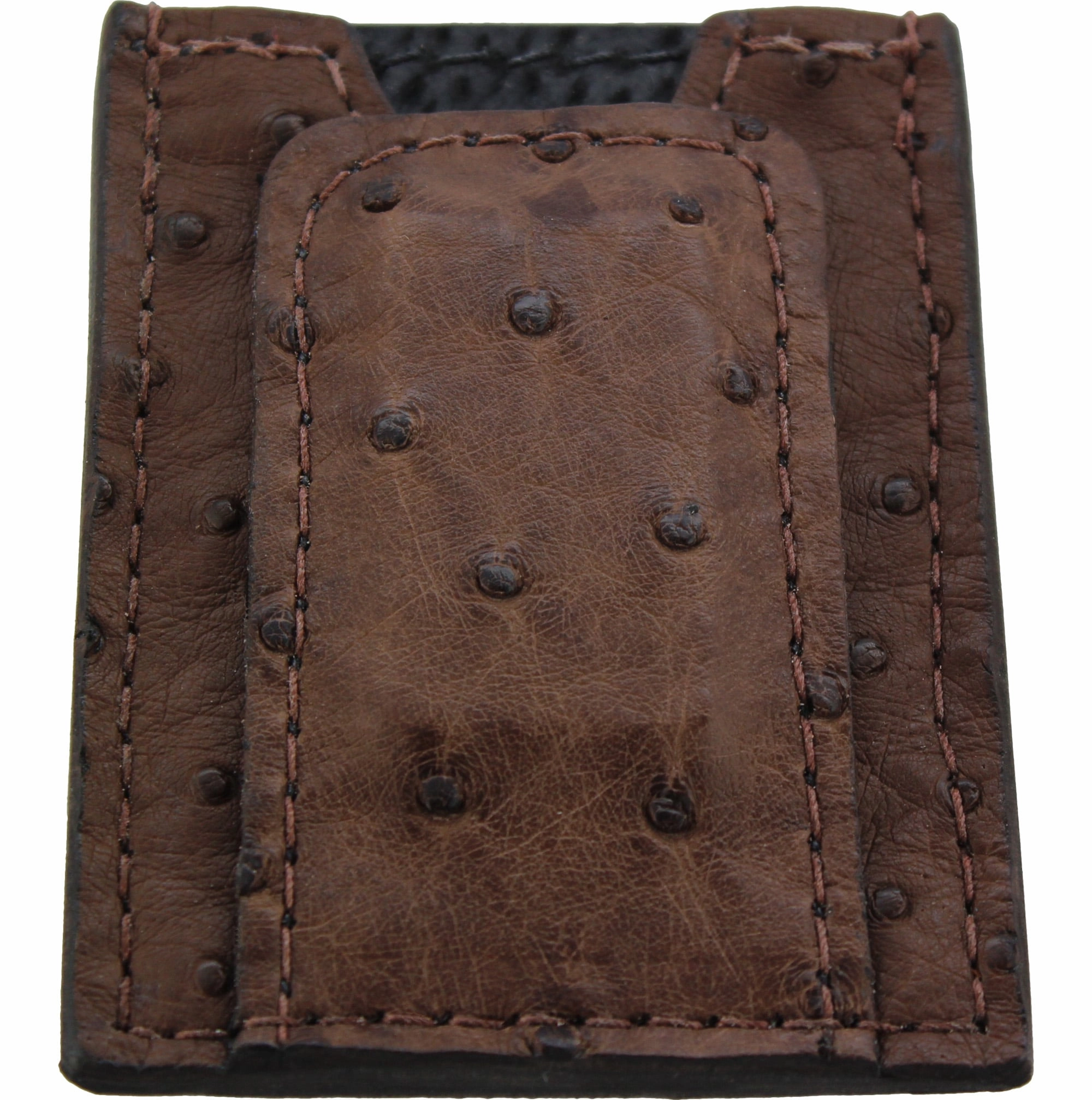 Brown Ostrich Money Clip Wallet With Credit Card Slots