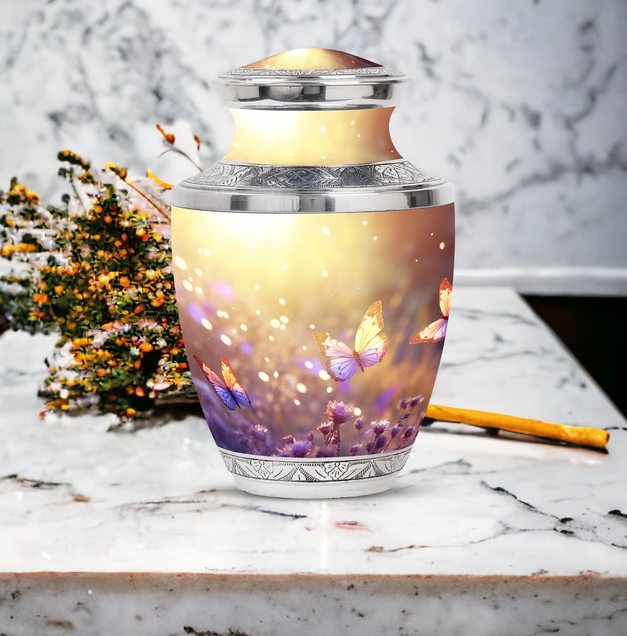 Butterflies Fly Morning: Adult Memorial Funeral Urn for Human Ashes