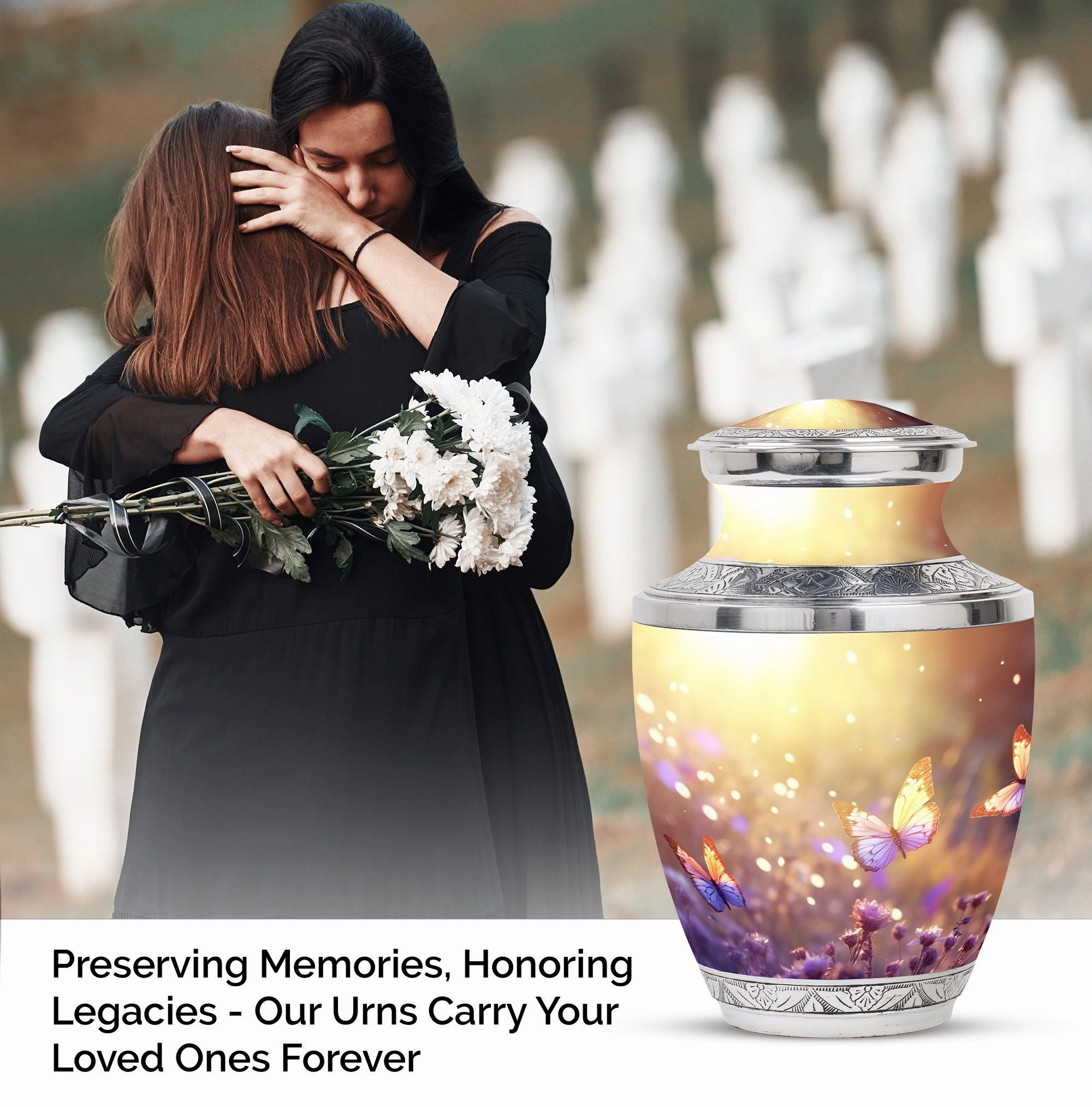 Butterflies Fly Morning: Adult Memorial Funeral Urn for Human Ashes