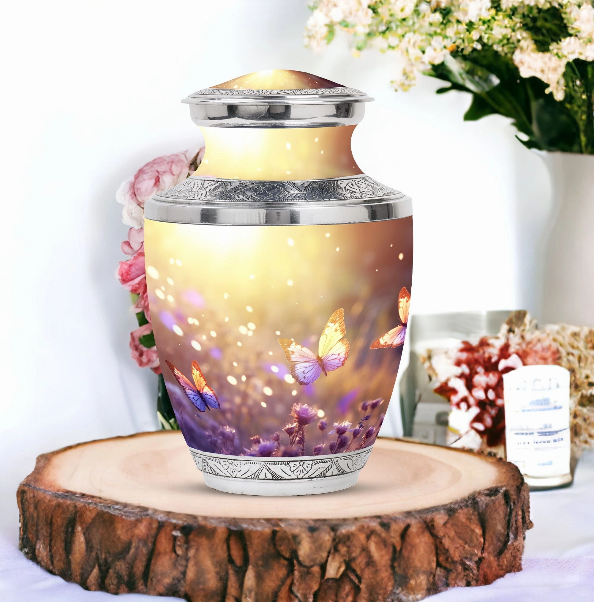 Butterflies Fly Morning: Adult Memorial Funeral Urn for Human Ashes