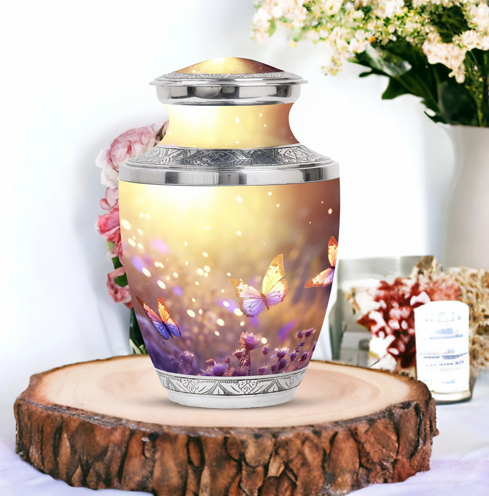 Butterflies Fly Morning: Adult Memorial Funeral Urn for Human Ashes
