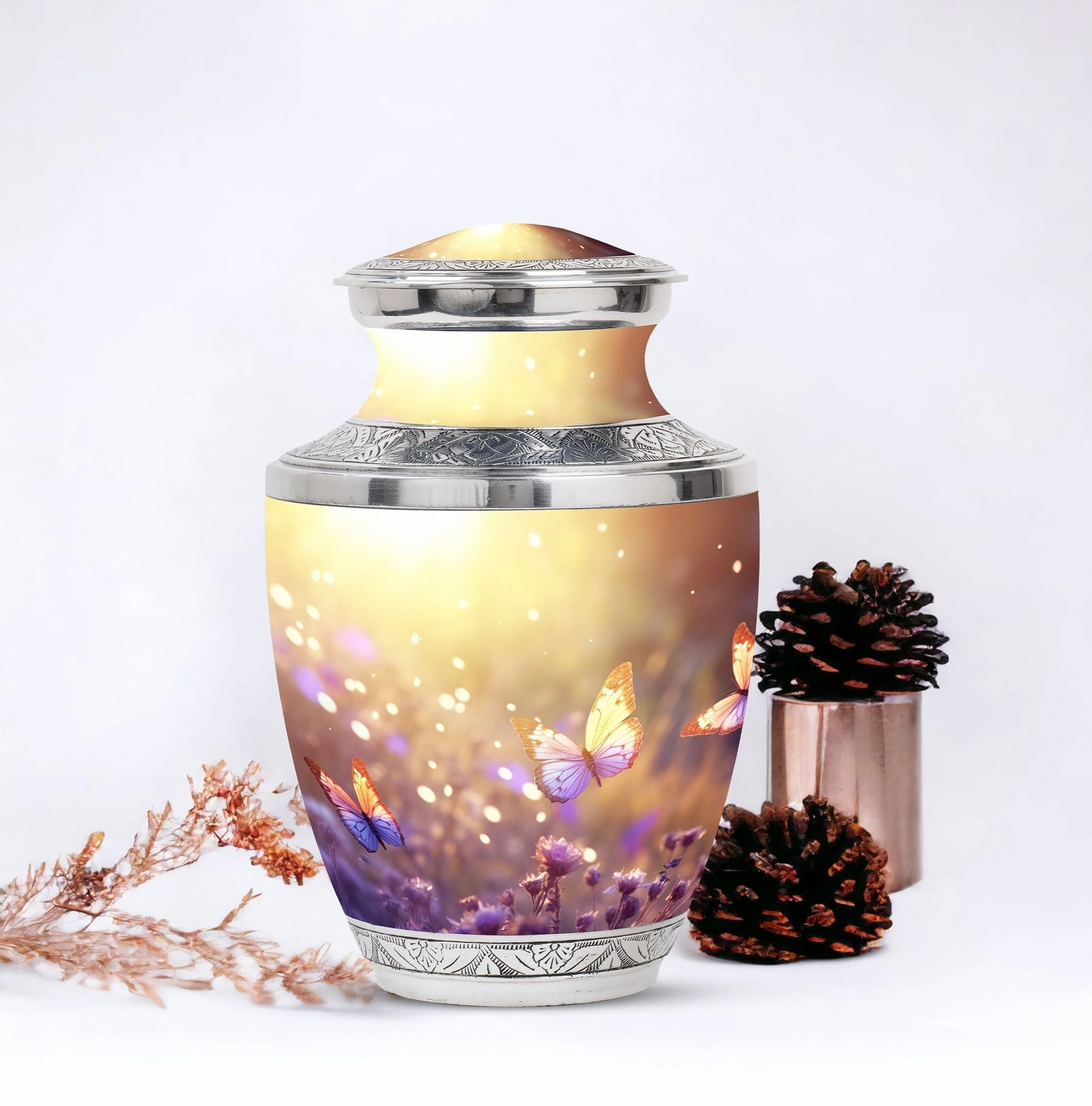 Butterflies Fly Morning: Adult Memorial Funeral Urn for Human Ashes