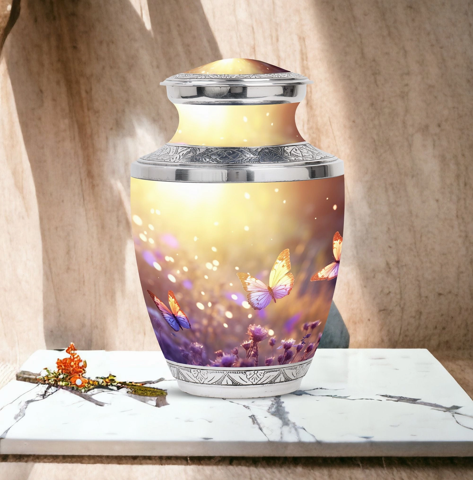 Butterflies Fly Morning: Adult Memorial Funeral Urn for Human Ashes