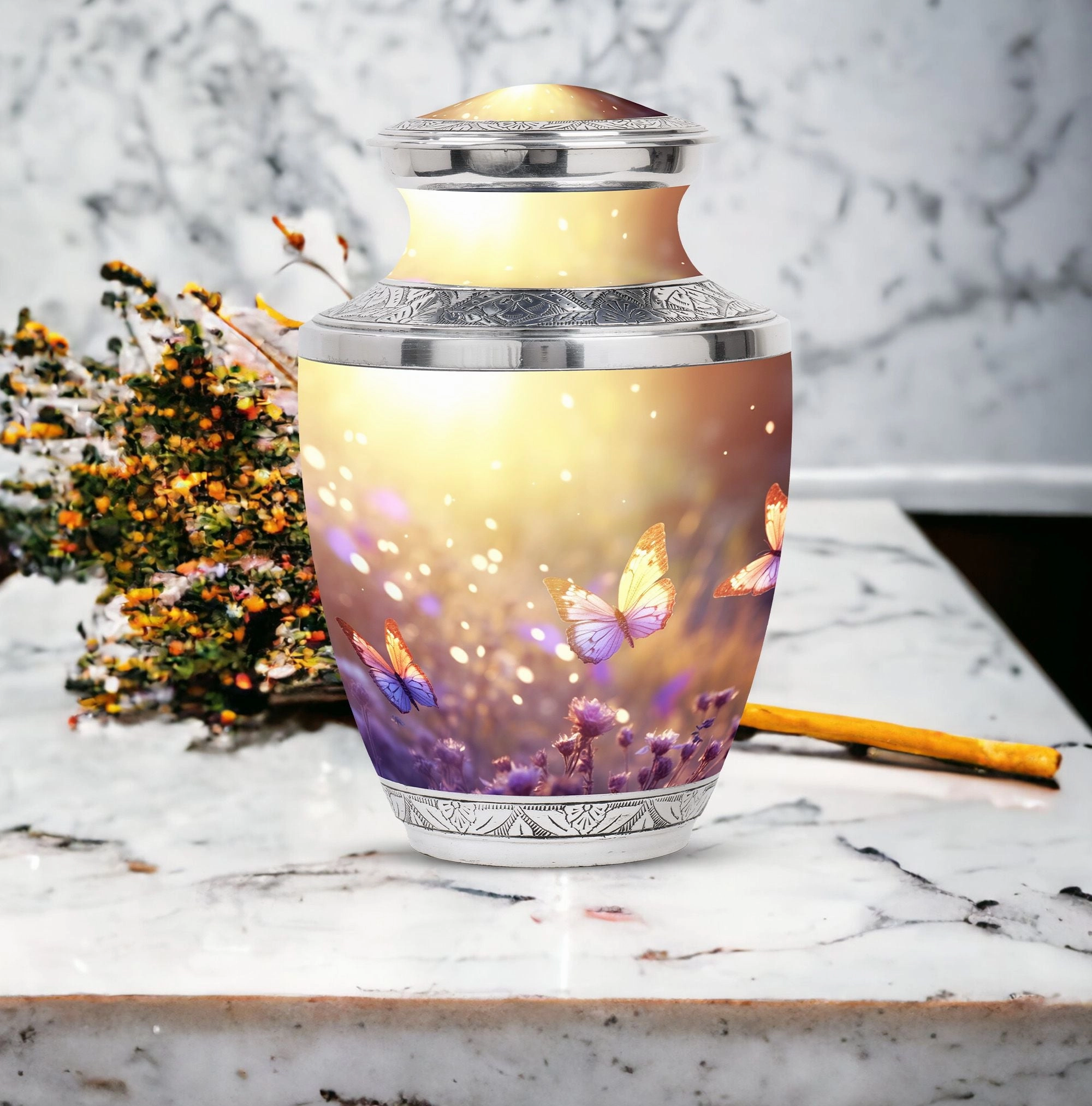 Butterflies Fly Morning: Adult Memorial Funeral Urn for Human Ashes