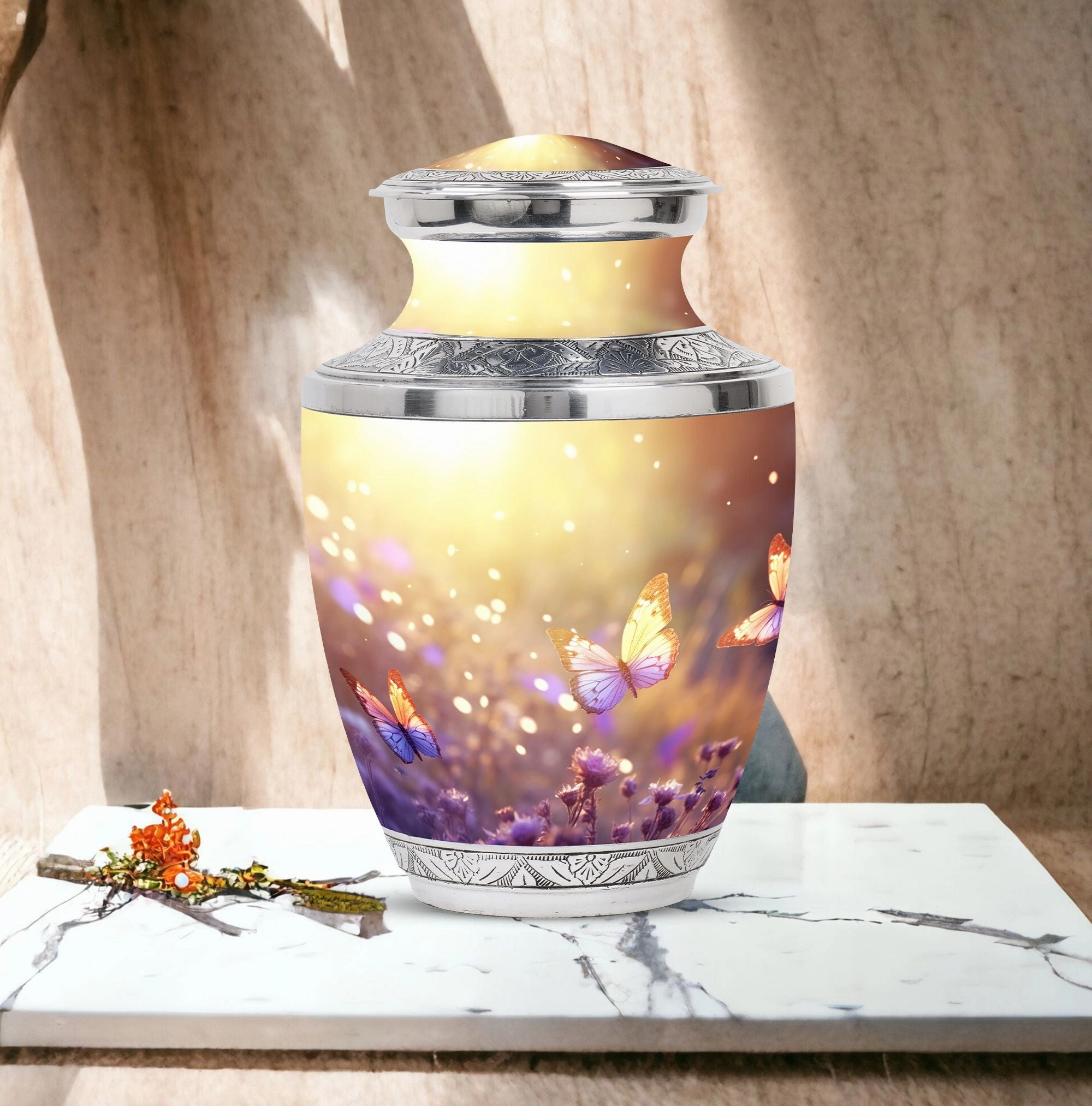 Butterflies Fly Morning: Adult Memorial Funeral Urn for Human Ashes