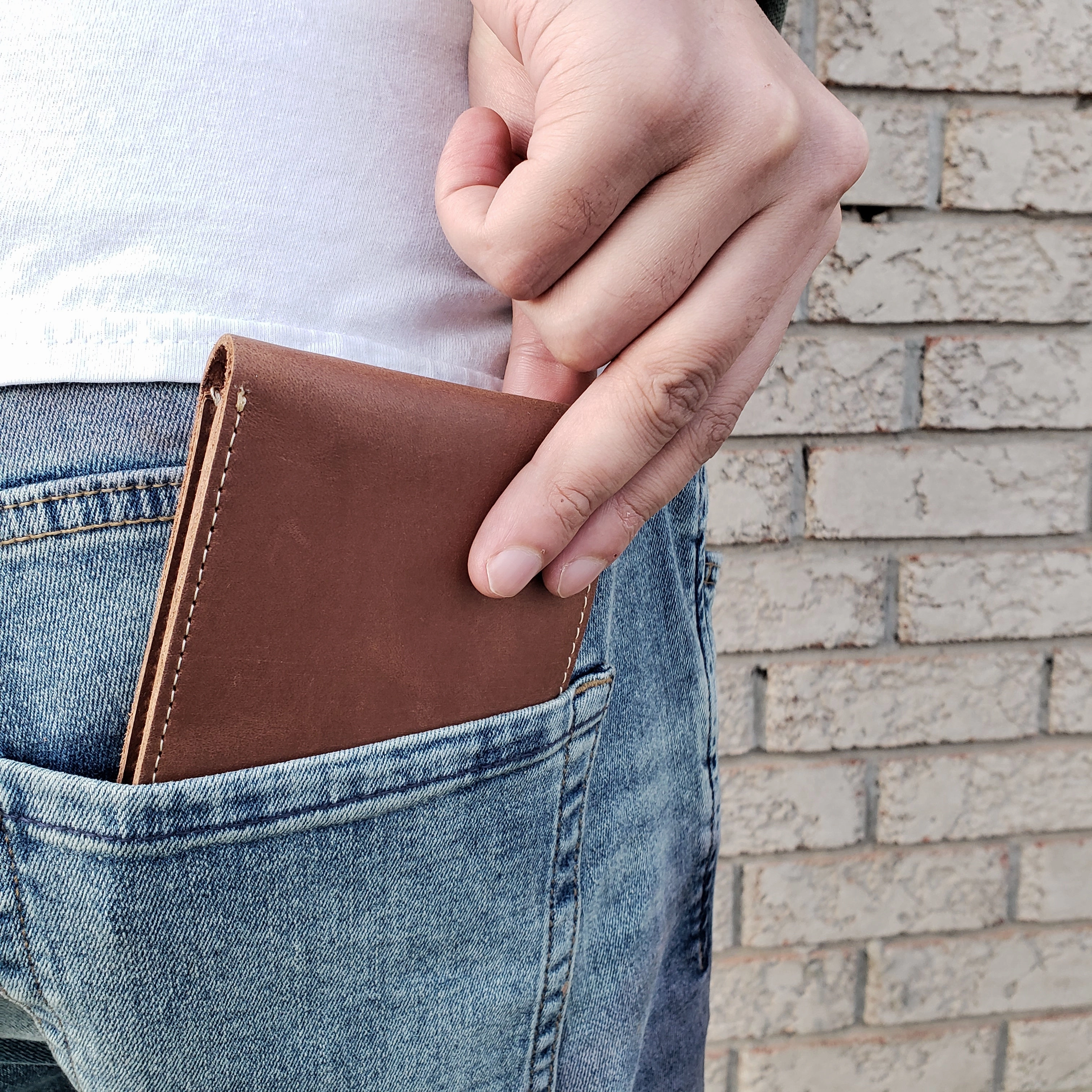 Cognac Full Grain Leather Minimalist Wallet