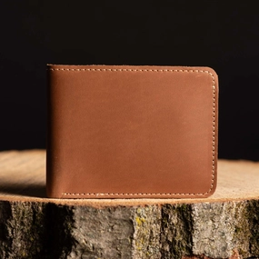 Cognac Full Grain Leather Minimalist Wallet