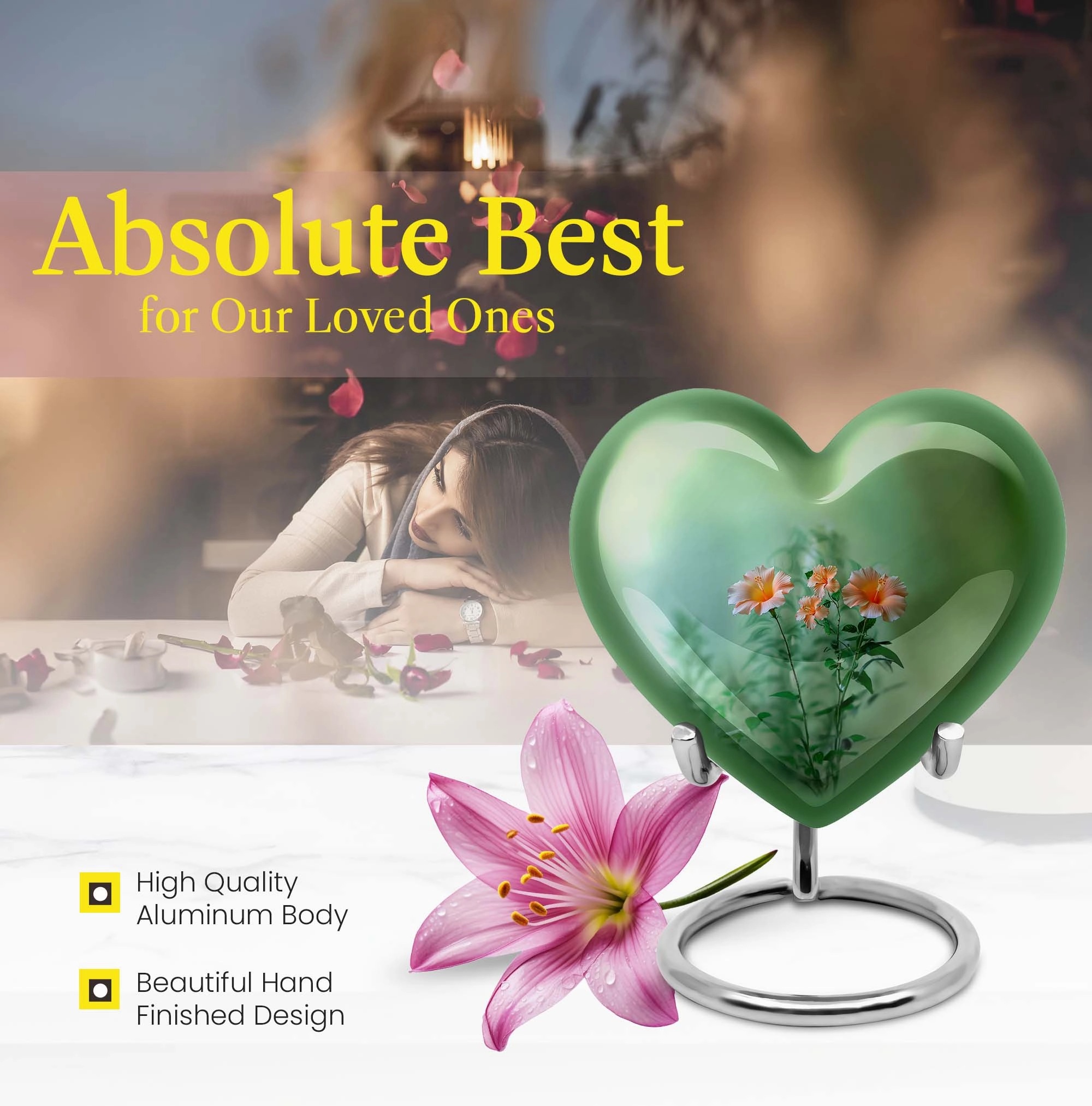 Cremation Flowers Urn - Large Funeral Urn for Men