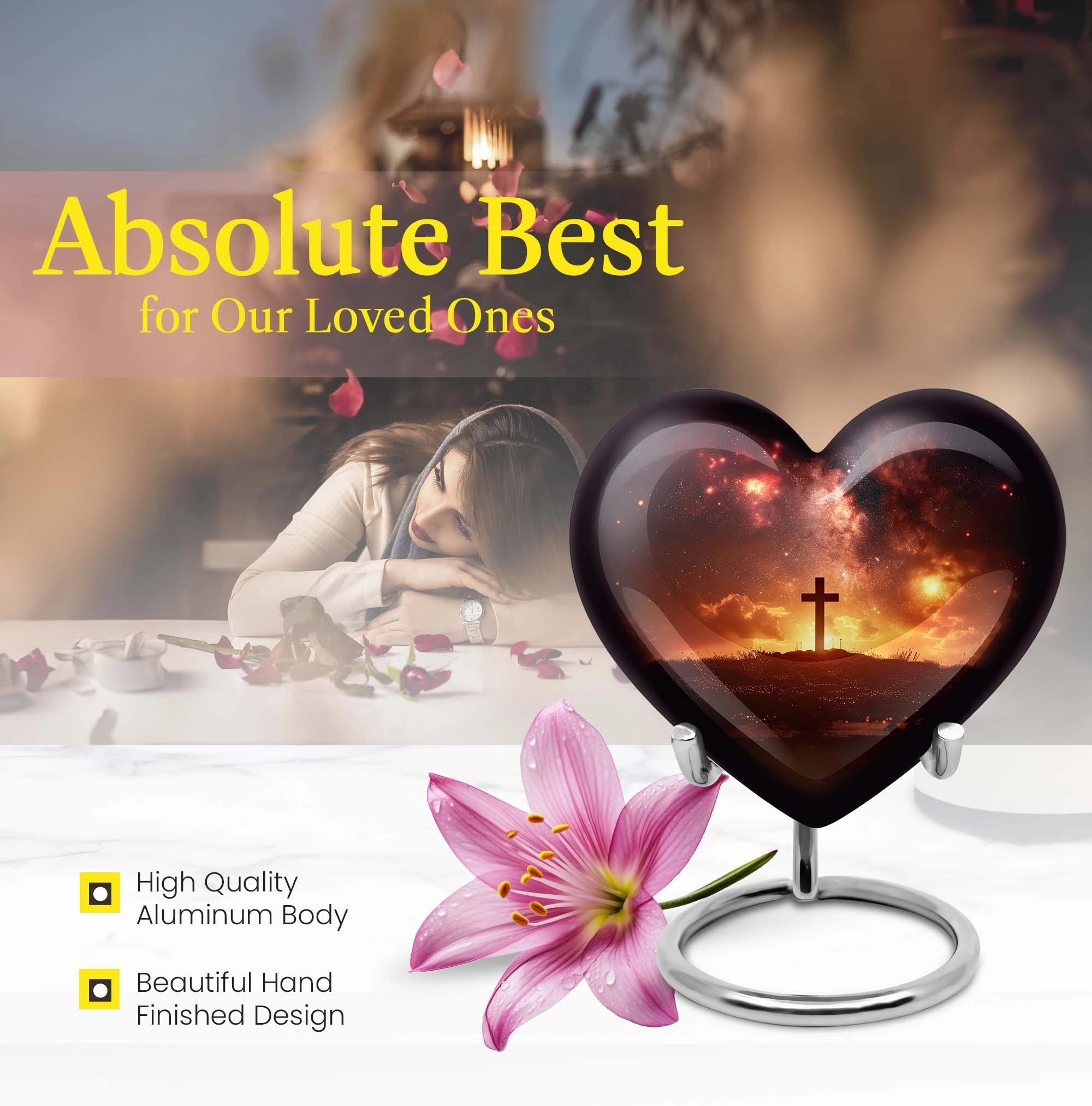 Cross Urn - Elegant Adult Funeral Memorial Urn for Female