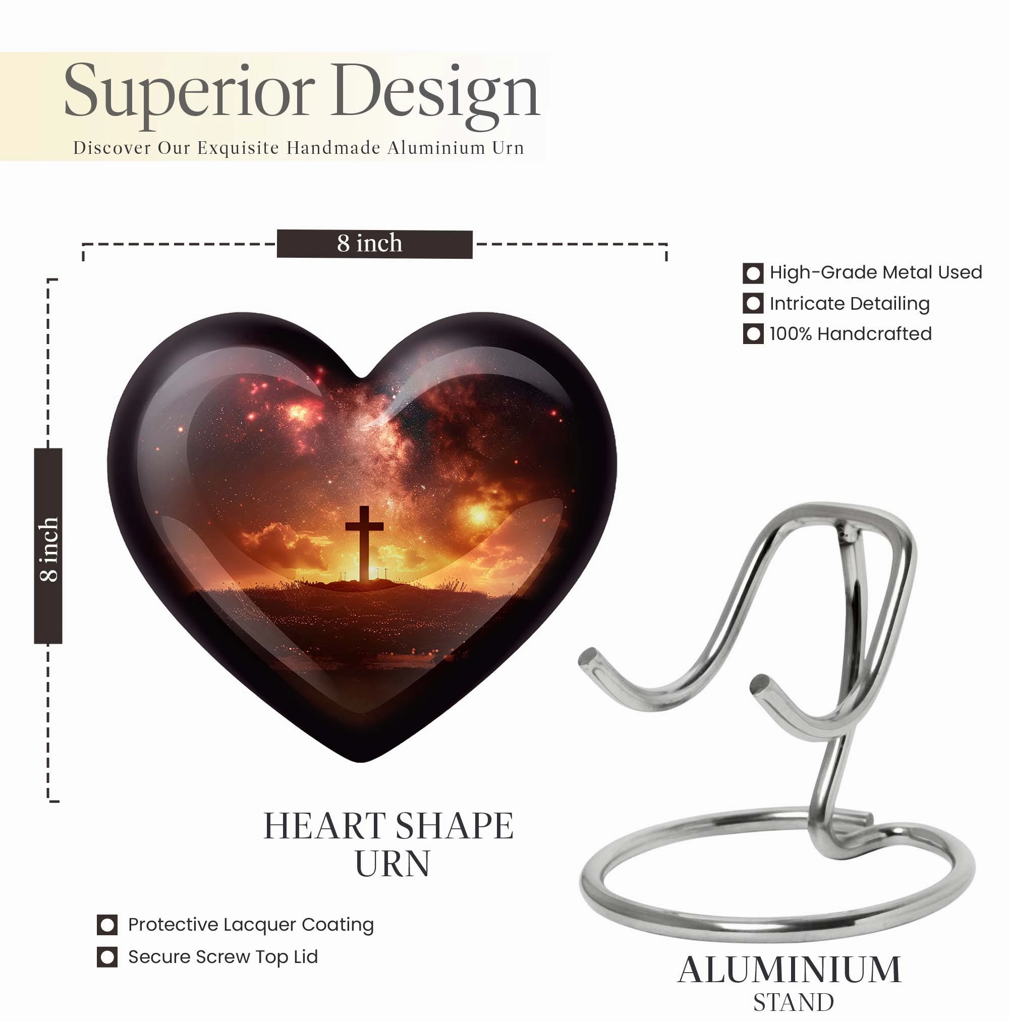 Cross Urn - Elegant Adult Funeral Memorial Urn for Female