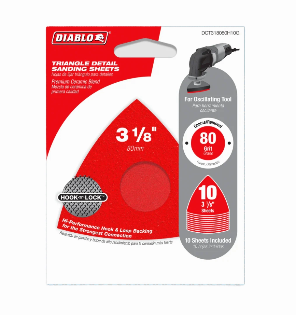 Diablo Tools 3-1/8" 80-Grit Osc. Detail Triangle Sanding Sheets (10-Pack) DCT318080H10G