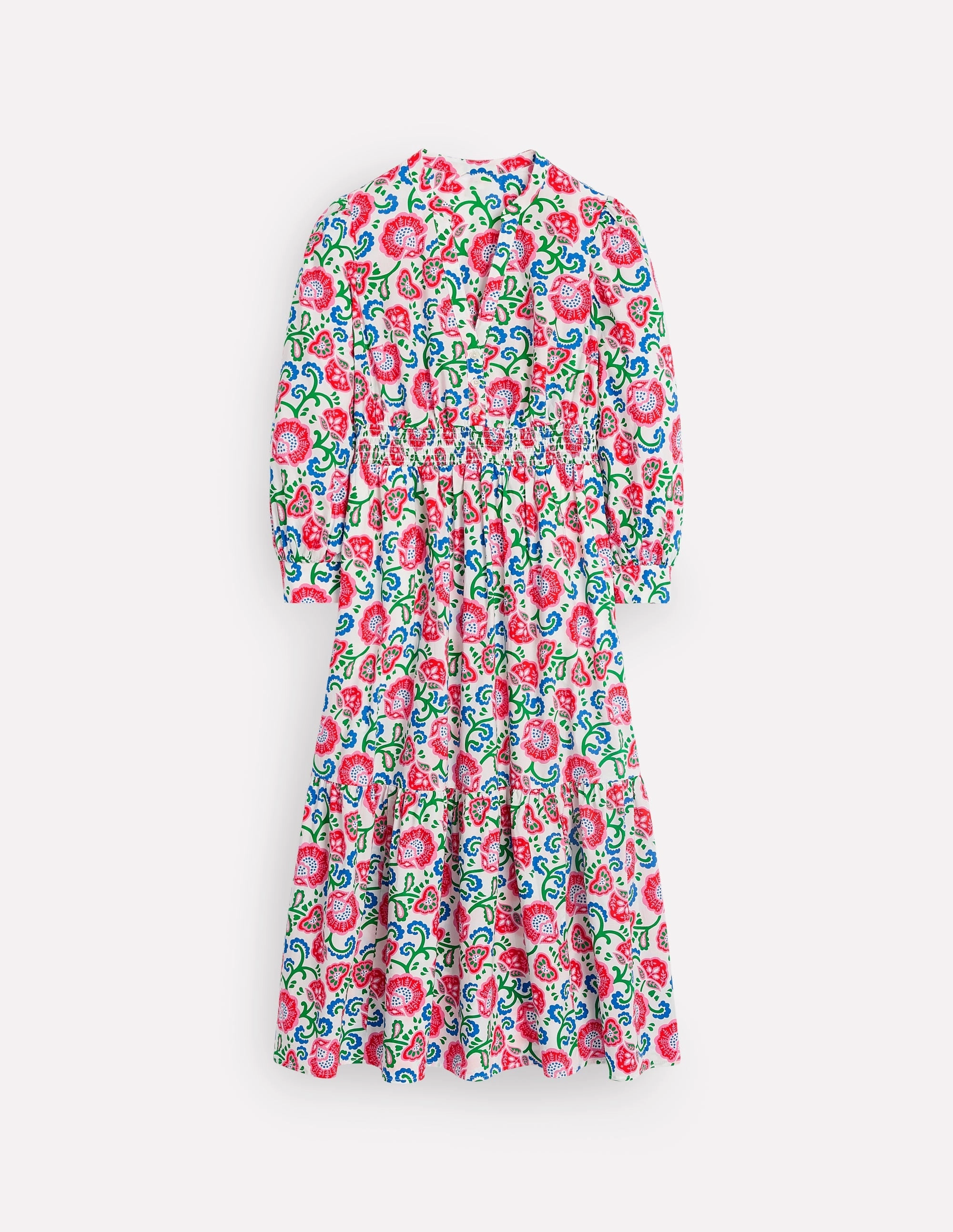 Elena Tiered Cotton Midi Dress-Ivory. Garden Vine