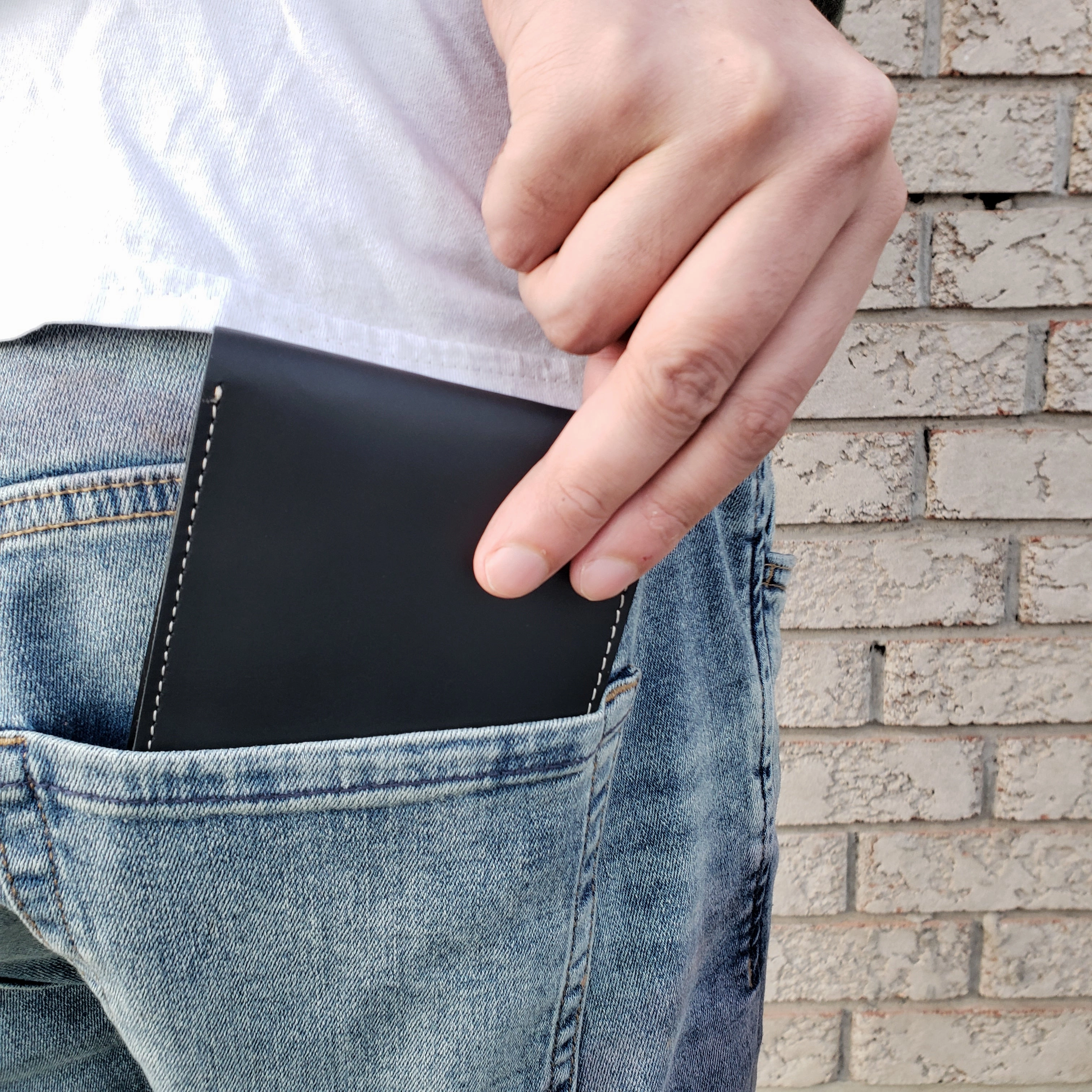 Engraved Black Full Grain Leather Minimalist Wallet
