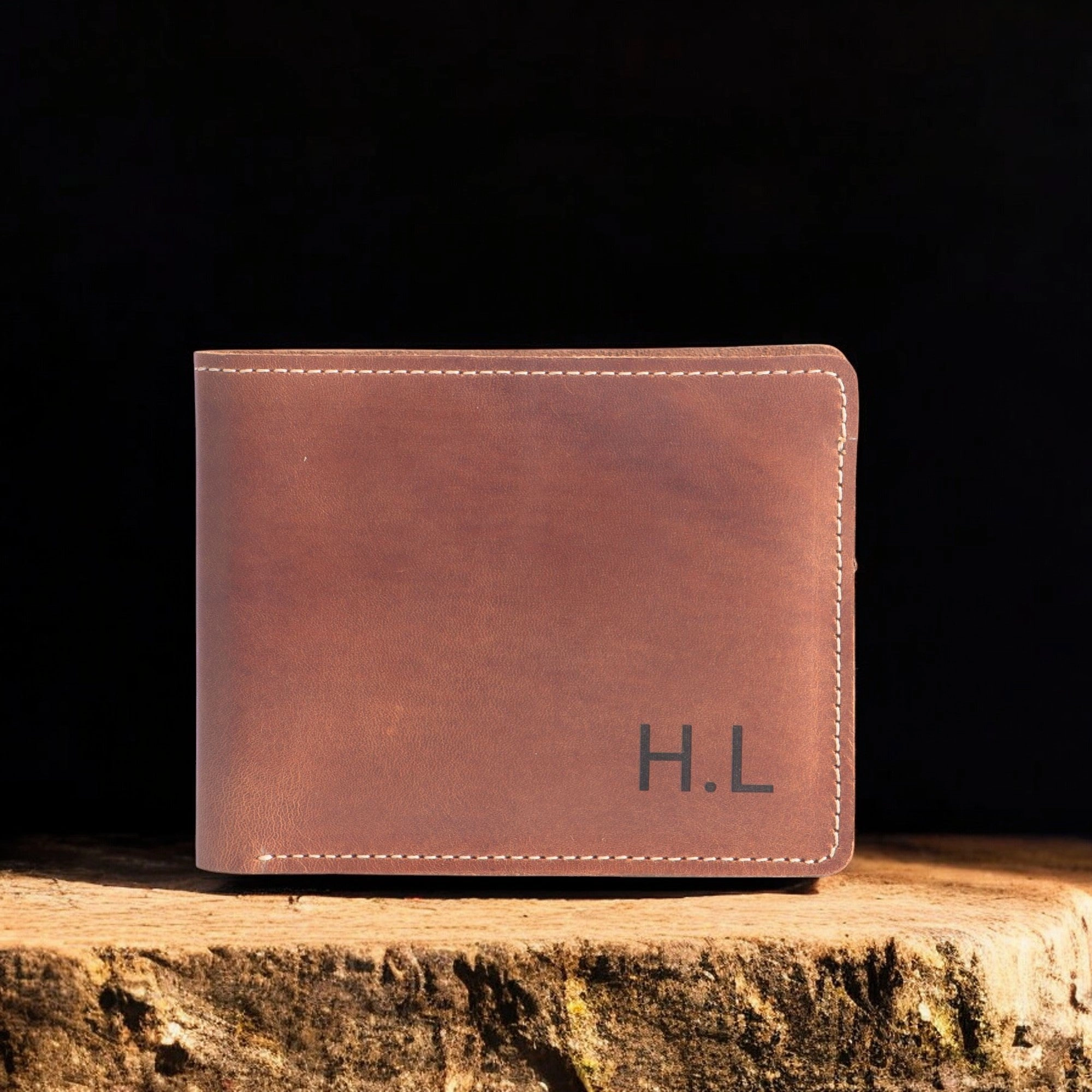 Engraved Black Full Grain Leather Minimalist Wallet