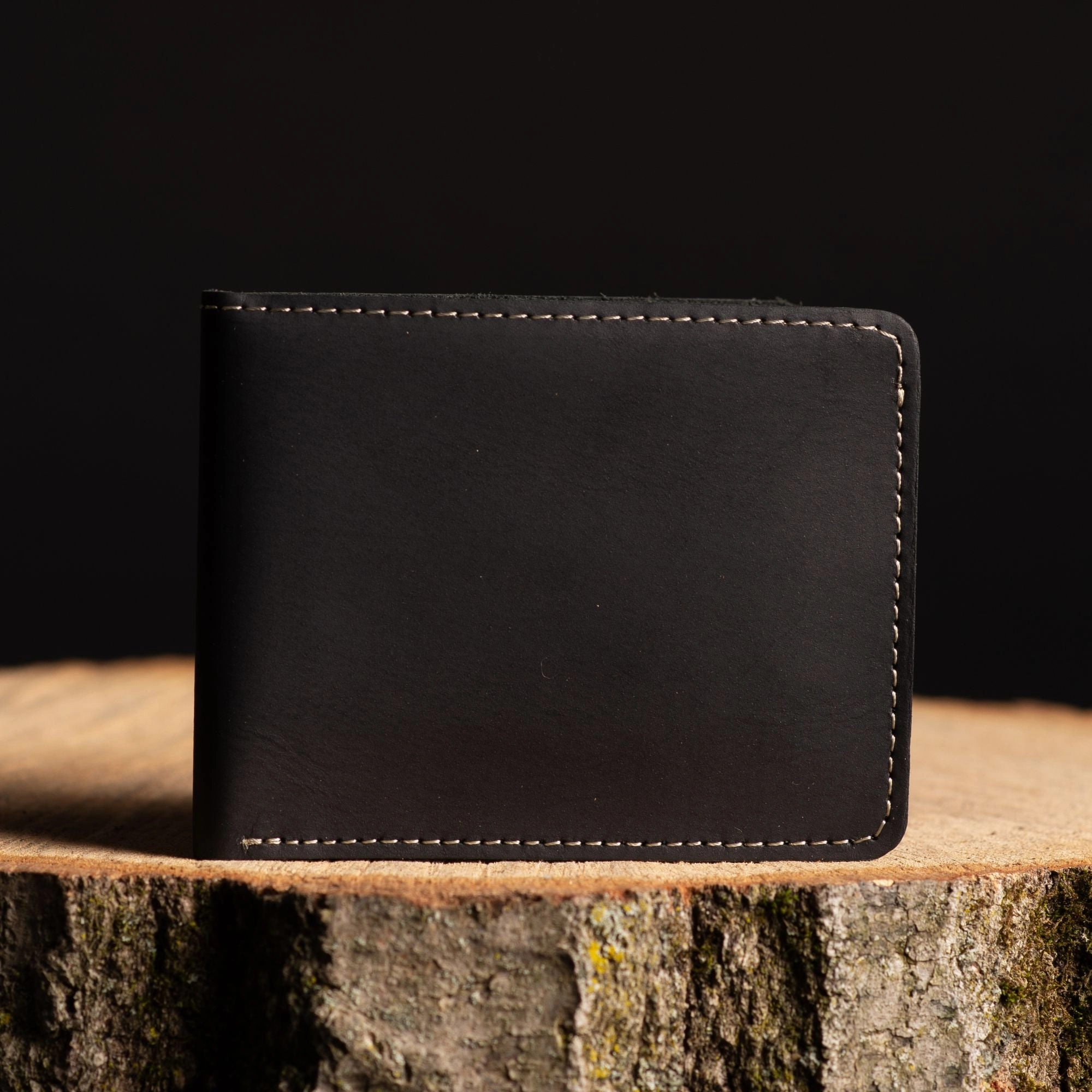 Engraved Brown Full Grain Leather Minimalist Wallet
