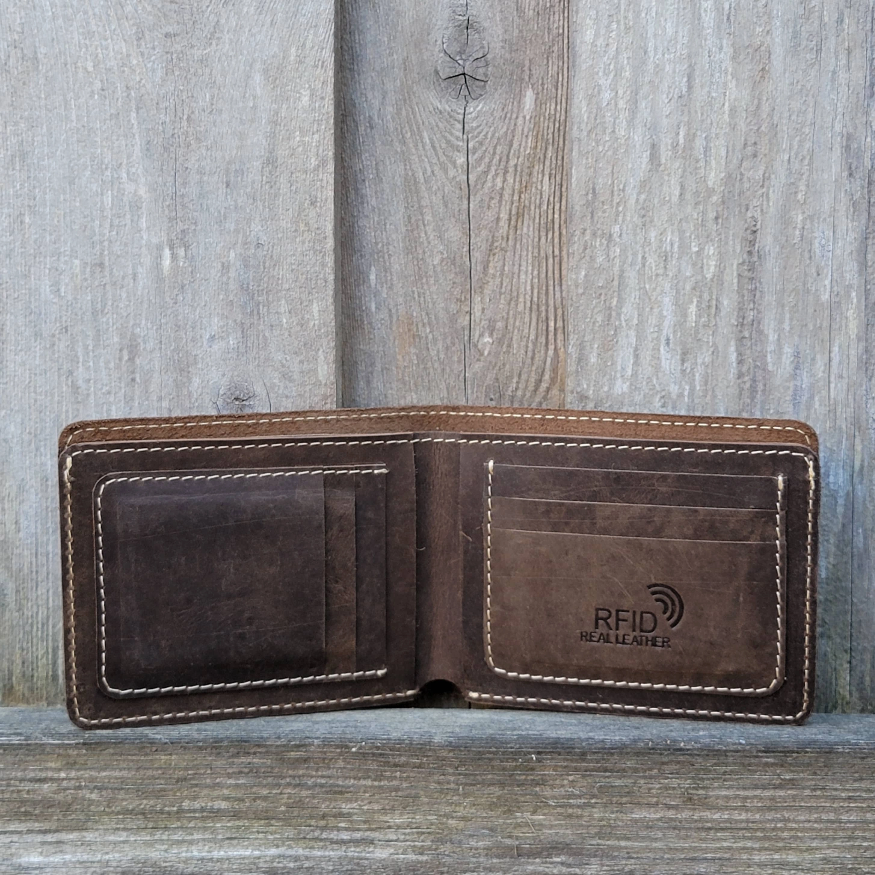 Engraved Brown Full Grain Leather Minimalist Wallet