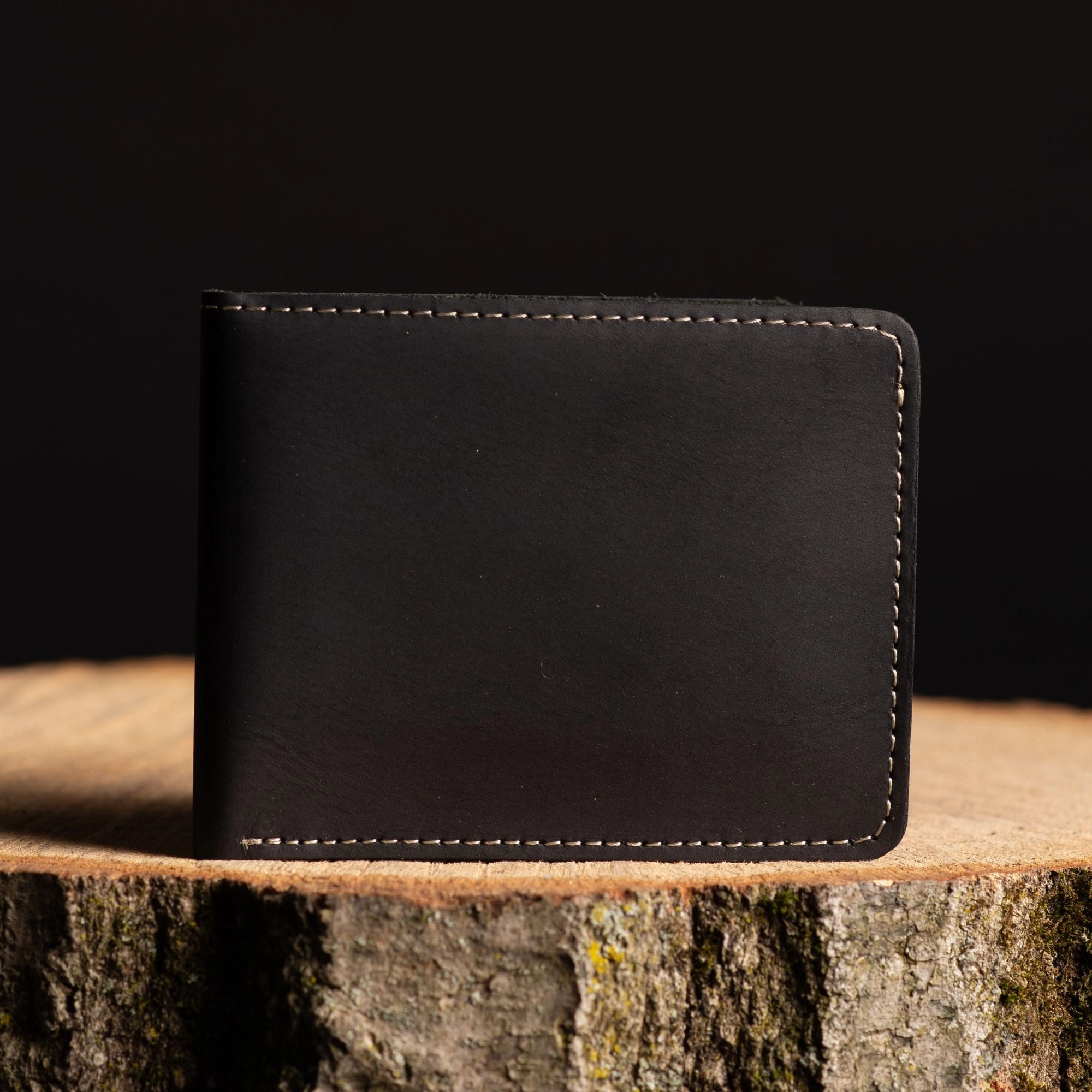 Engraved Brown Full Grain Leather Minimalist Wallet