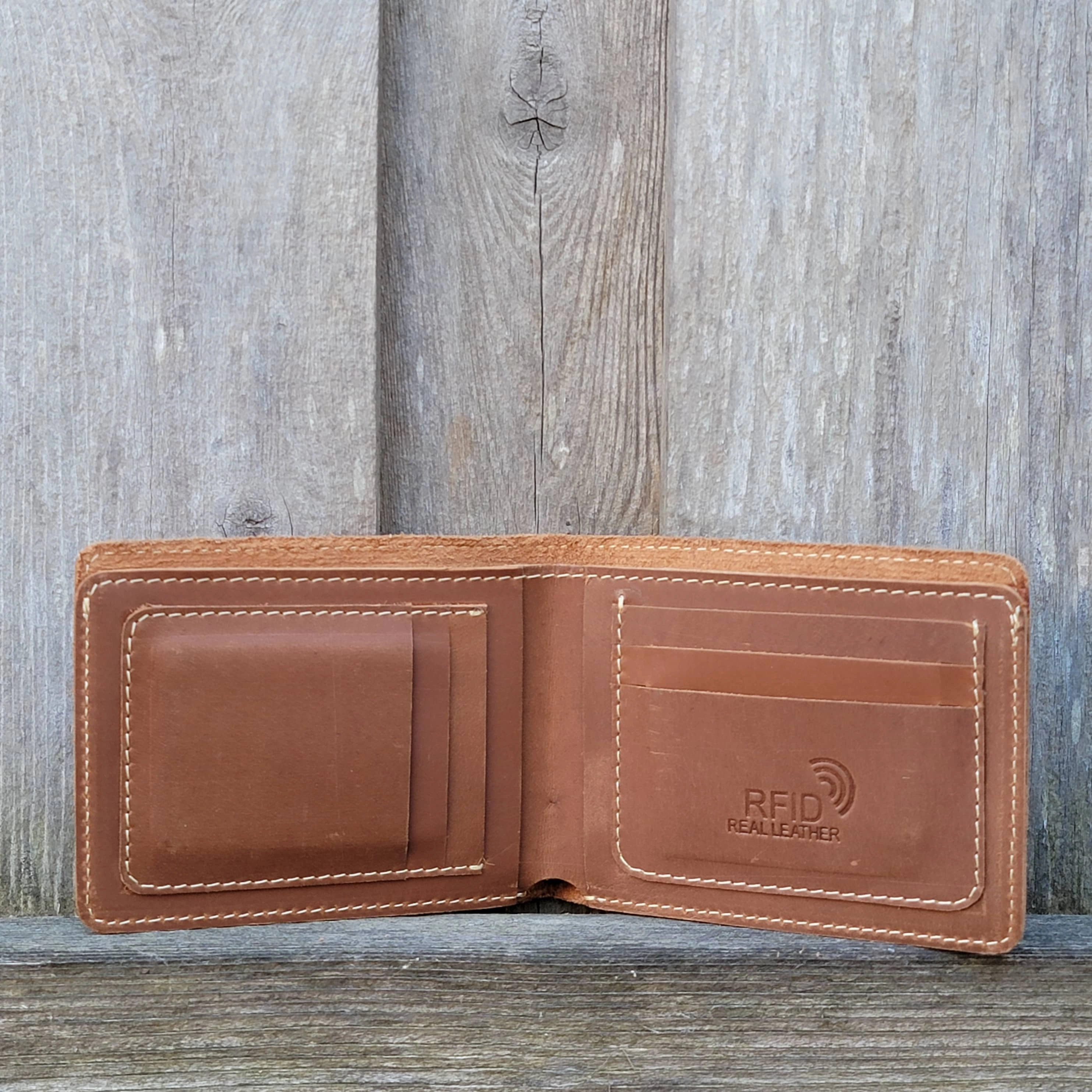 Engraved Cognac Full Grain Leather Minimalist Wallet