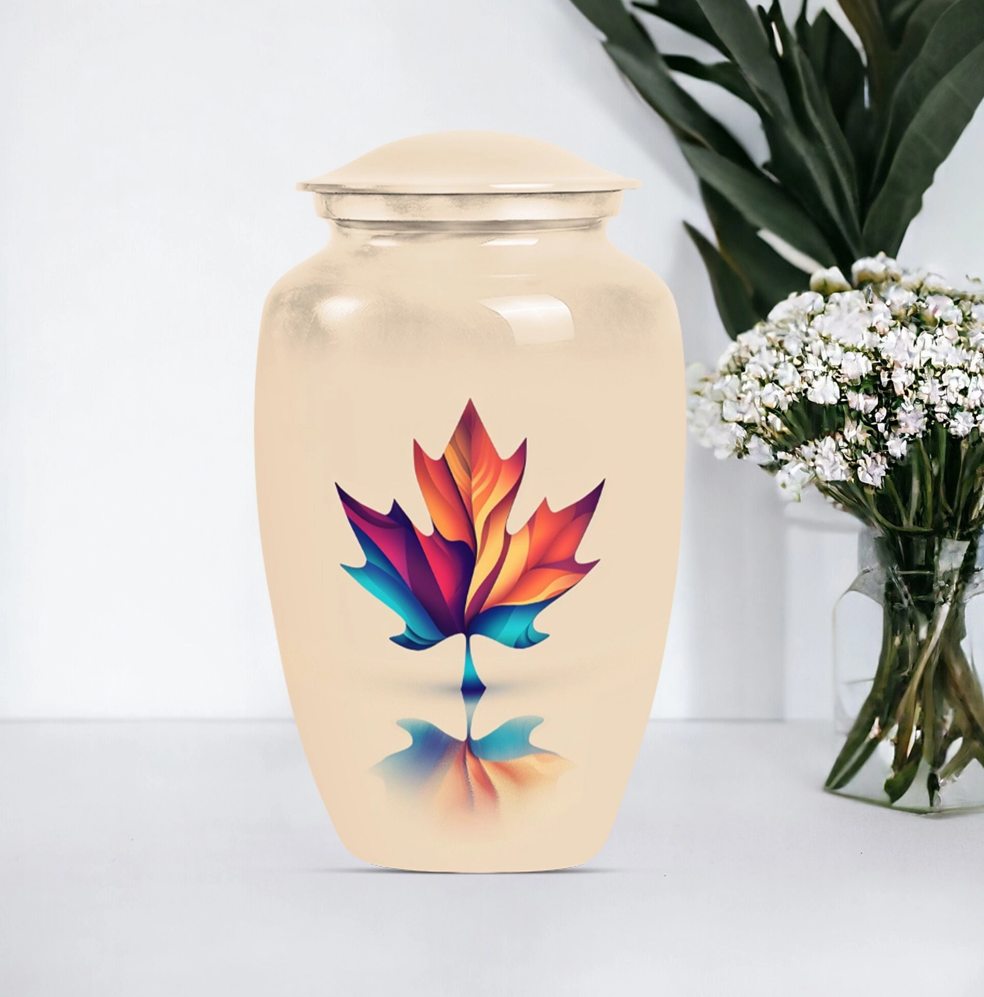Floral Embrace Mapple Leaf Urn - Container For Human Ashes