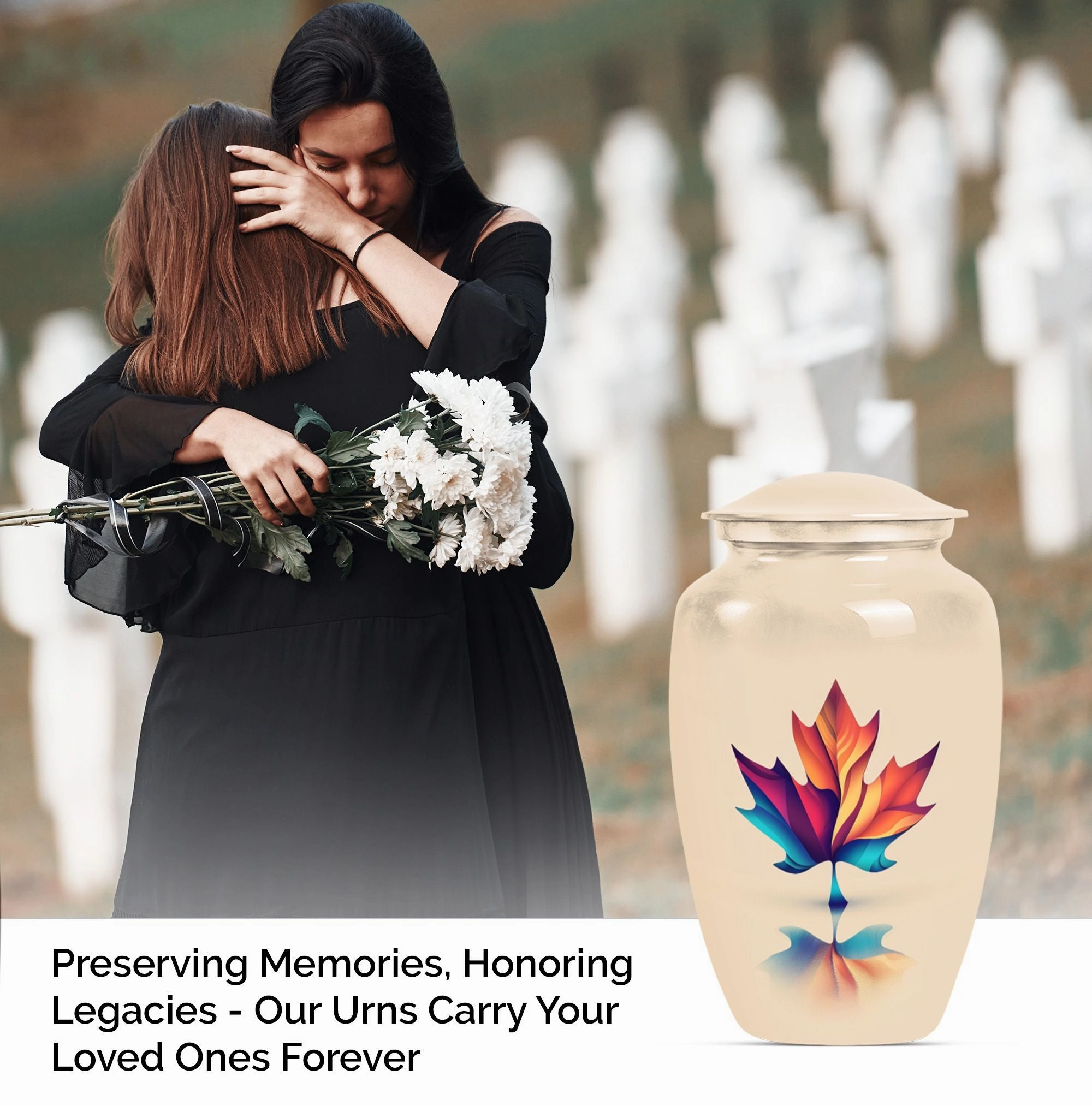 Floral Embrace Mapple Leaf Urn - Container For Human Ashes