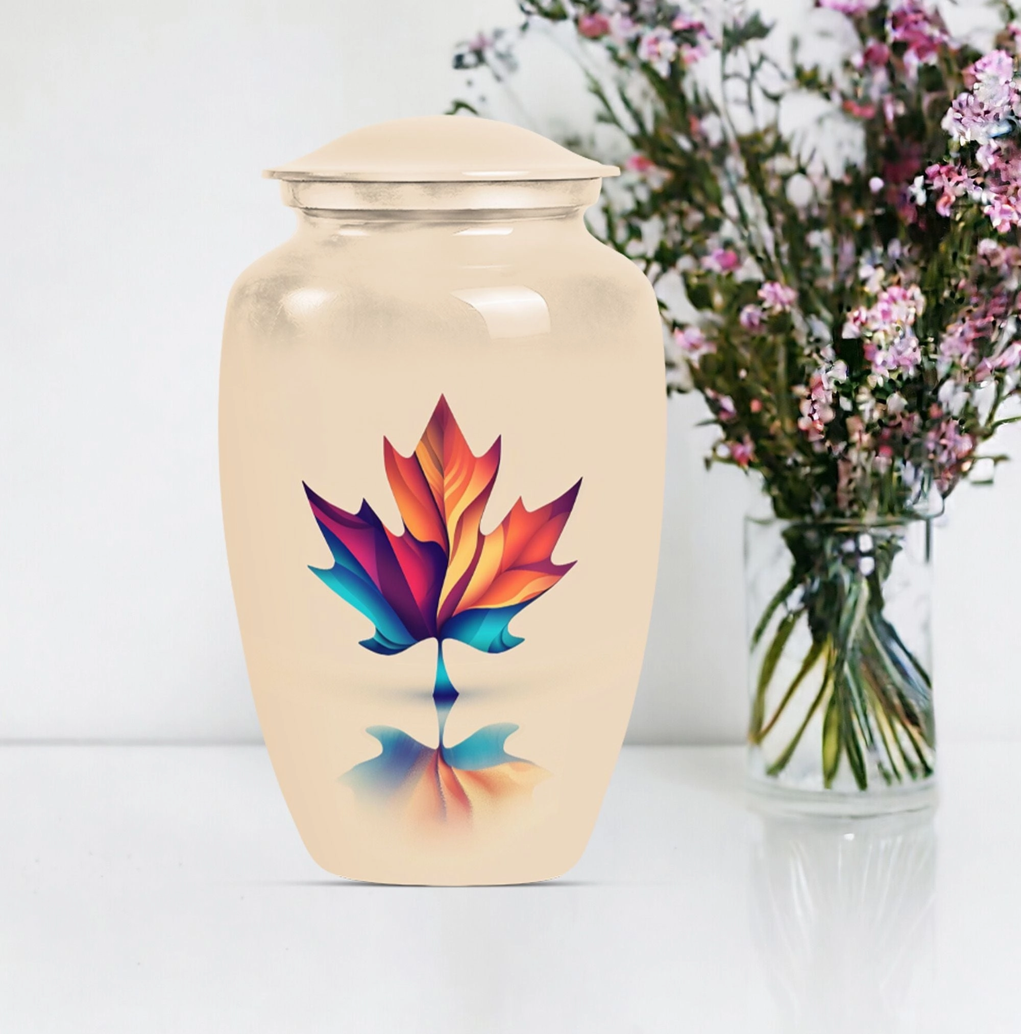 Floral Embrace Mapple Leaf Urn - Container For Human Ashes