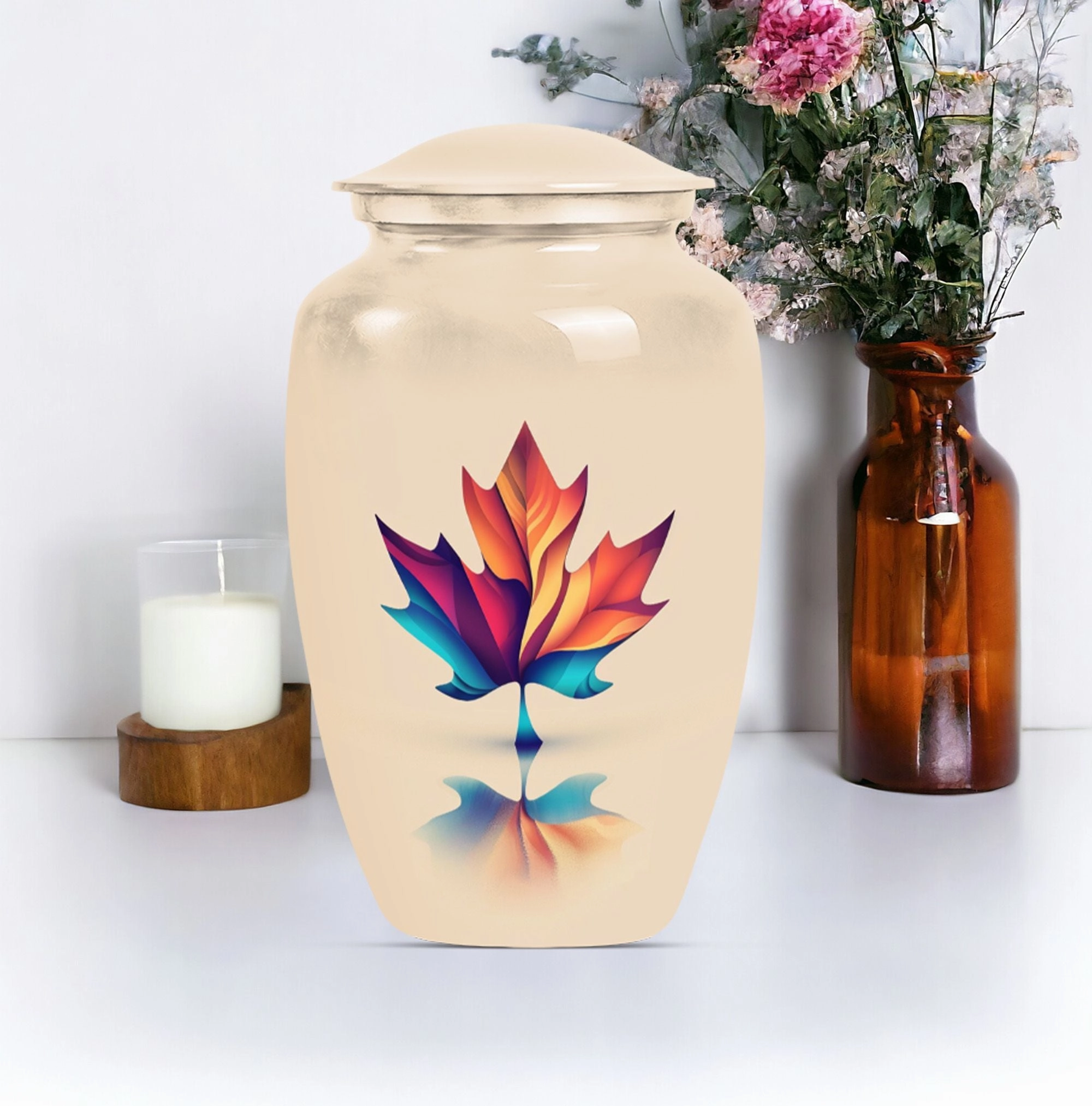 Floral Embrace Mapple Leaf Urn - Container For Human Ashes