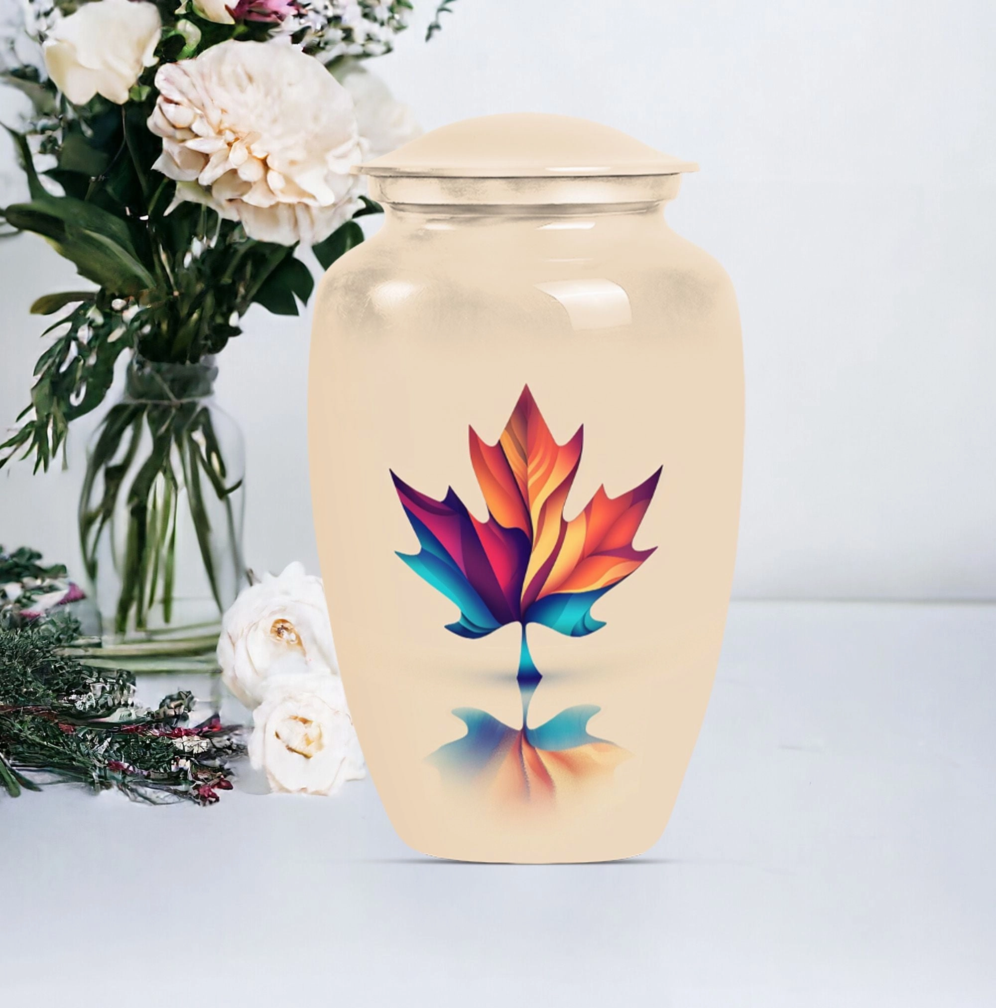 Floral Embrace Mapple Leaf Urn - Container For Human Ashes