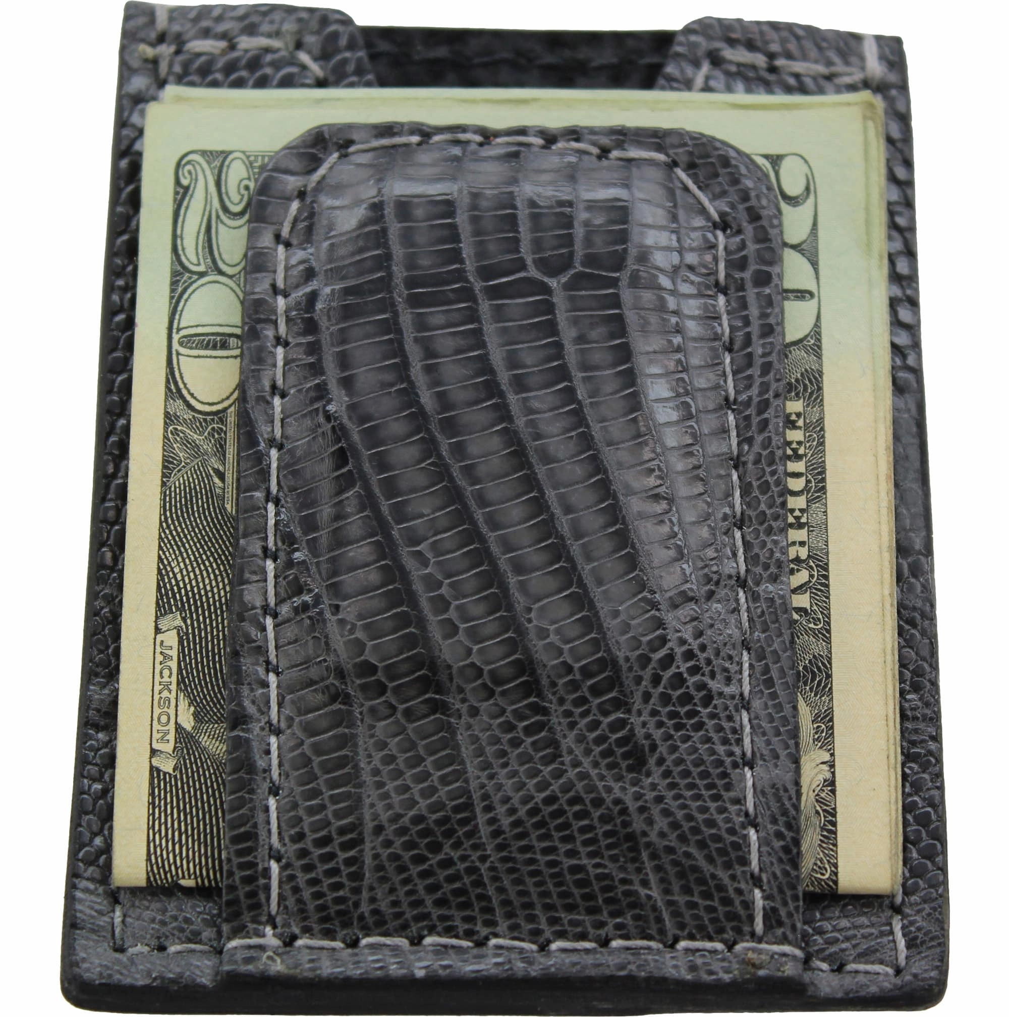 Gray Lizard Money Clip Wallet With Credit Card Slots