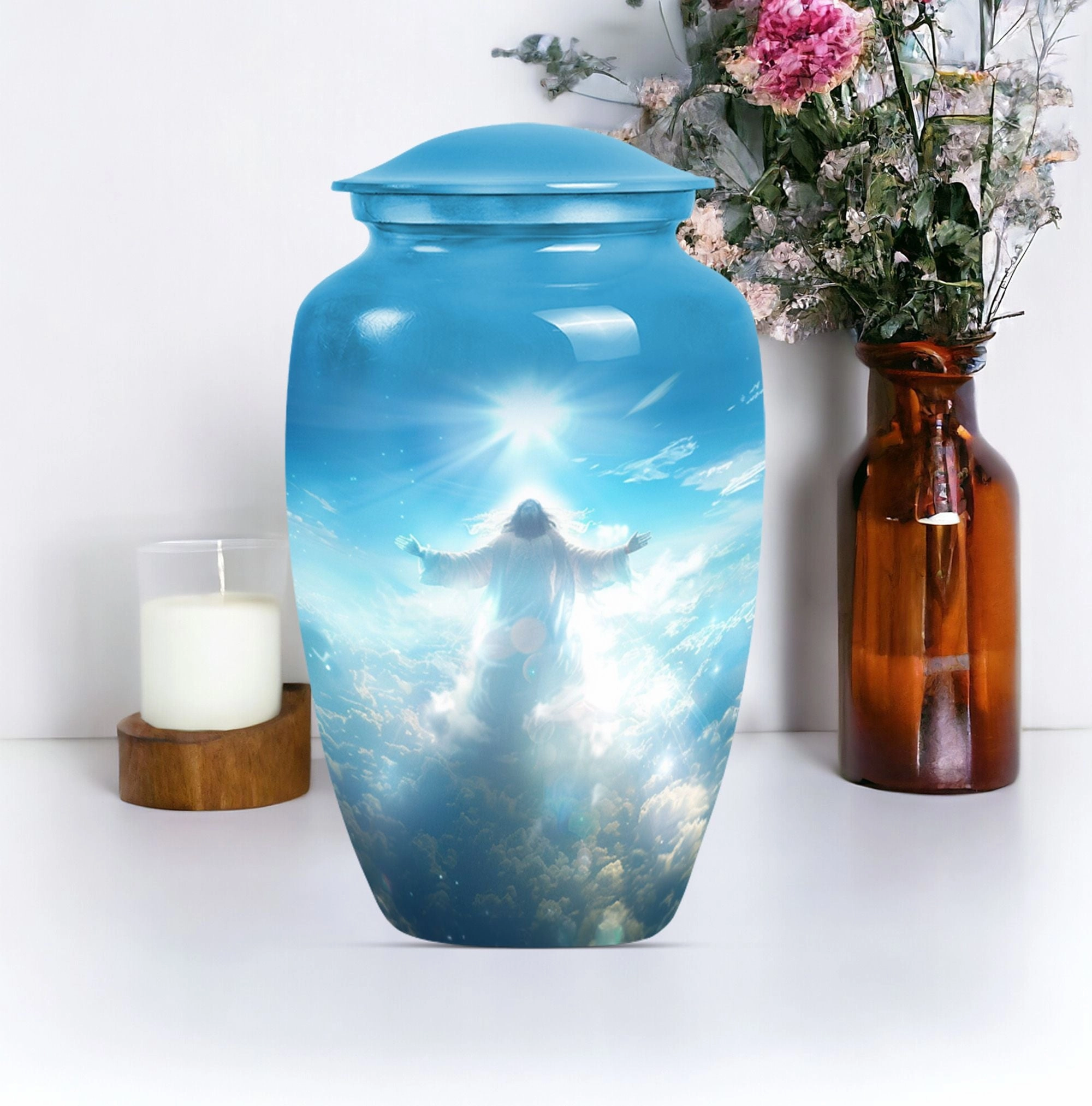 Jesus Emblazed Cremation Urn - Container For Human Remains
