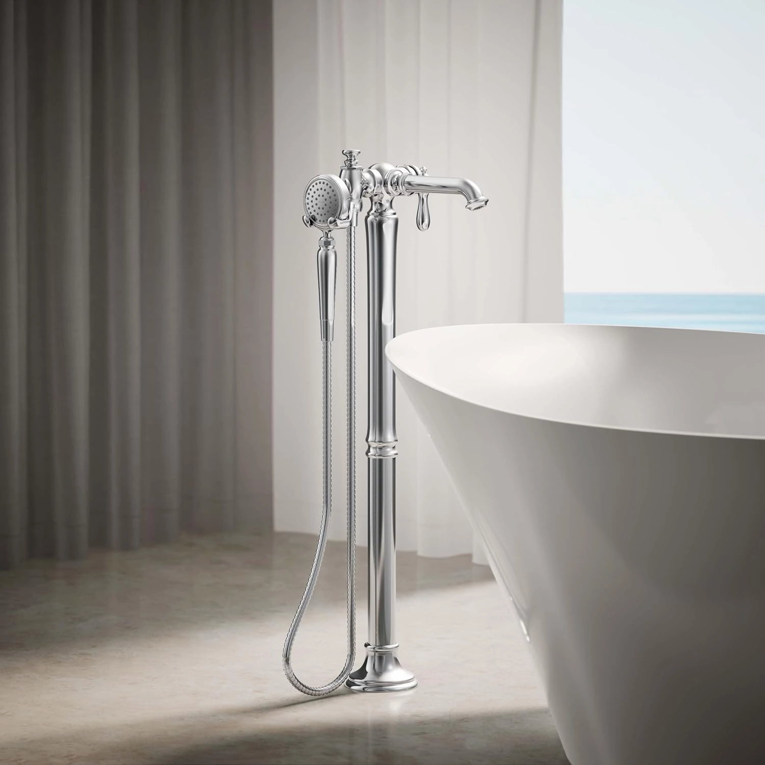 Kohler K-T72790-9M-CP Artifacts Single-Handle Floor-Mount Roman Tub Faucet Bath Filler Trim in Polished Chrome