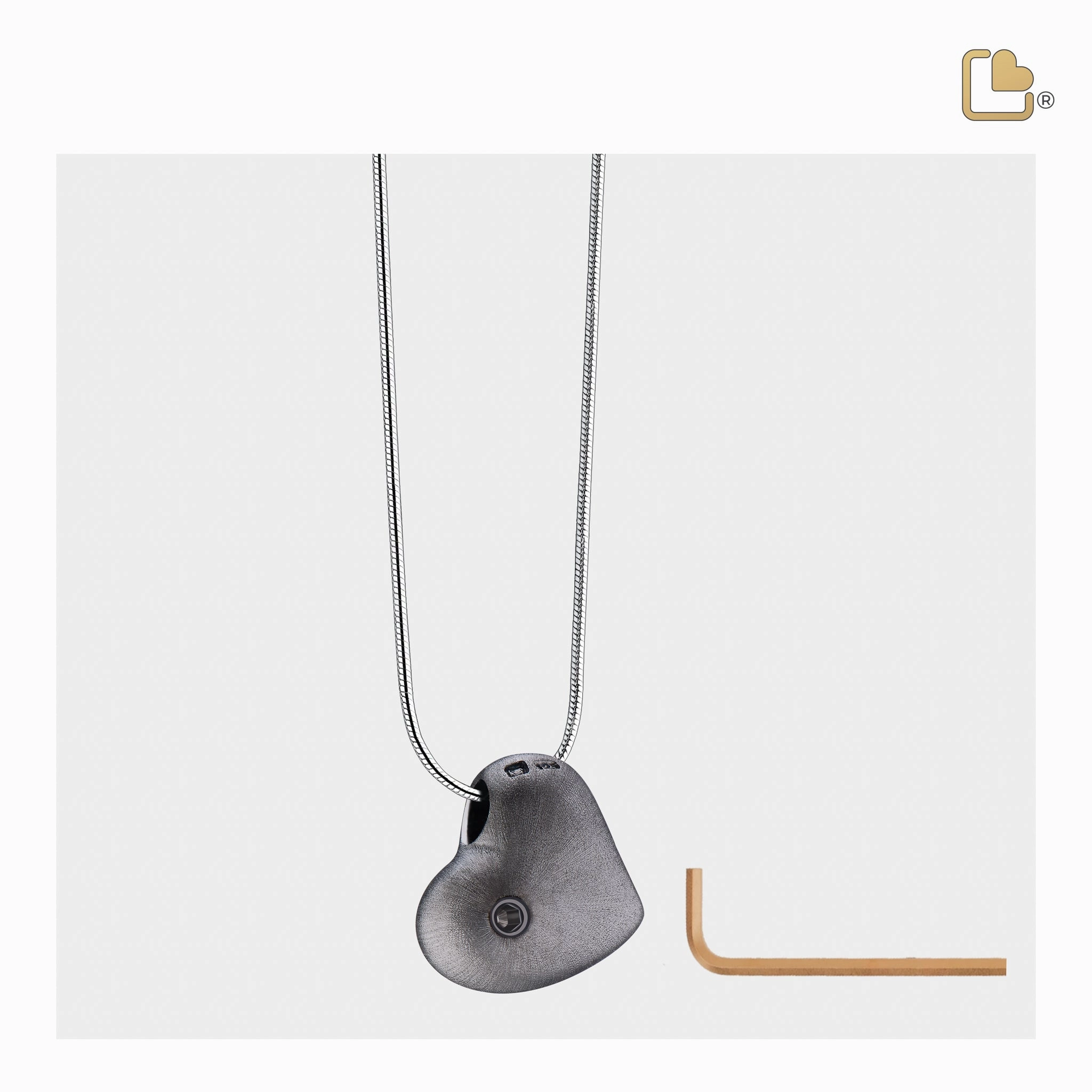 Leaning Heart Two Tone Ruthenium Plated Sterling Silver Cremation Pendant