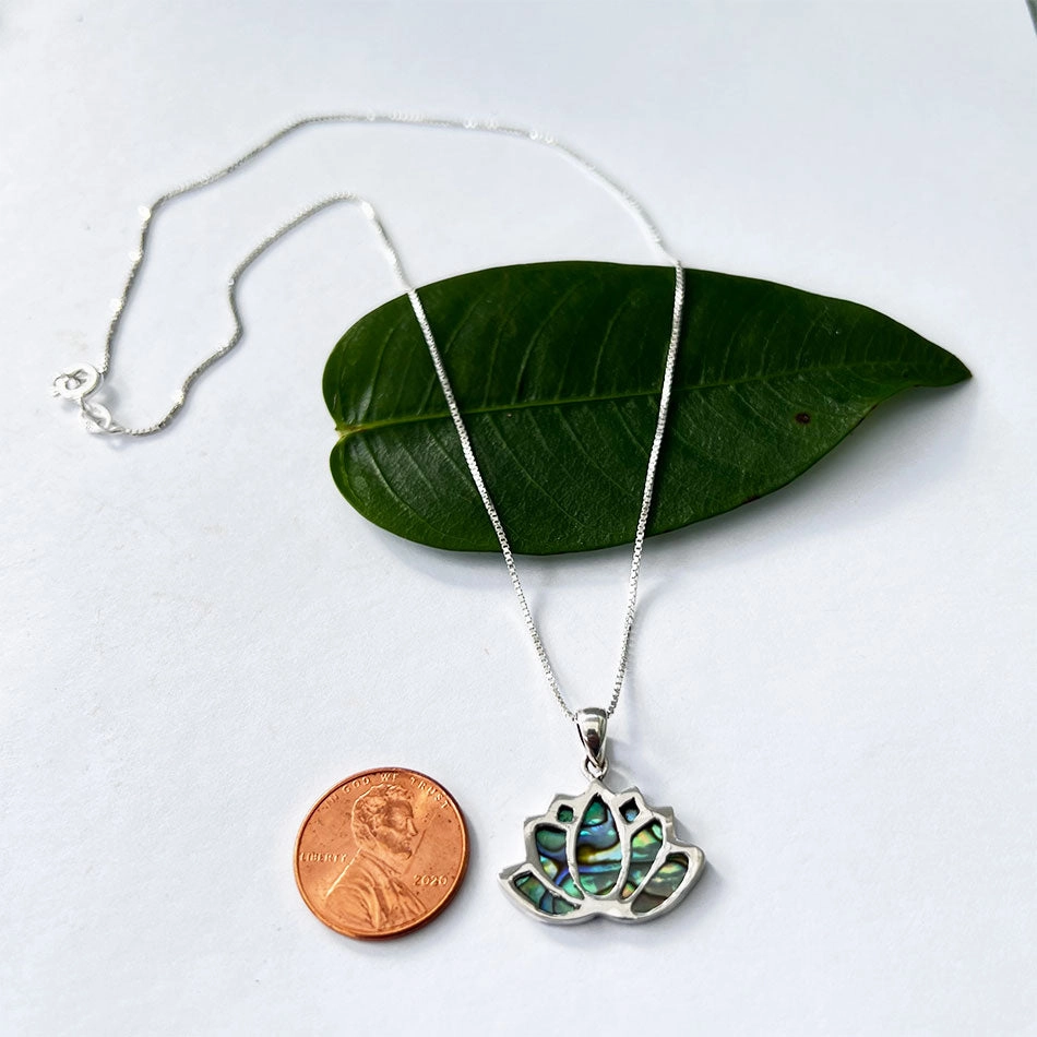 Lotus Abalone Inlay Necklace - Sterling Silver, Indonesia