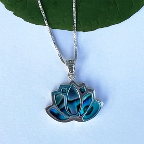 Lotus Abalone Inlay Necklace - Sterling Silver, Indonesia