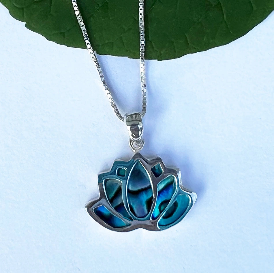 Lotus Abalone Inlay Necklace - Sterling Silver, Indonesia